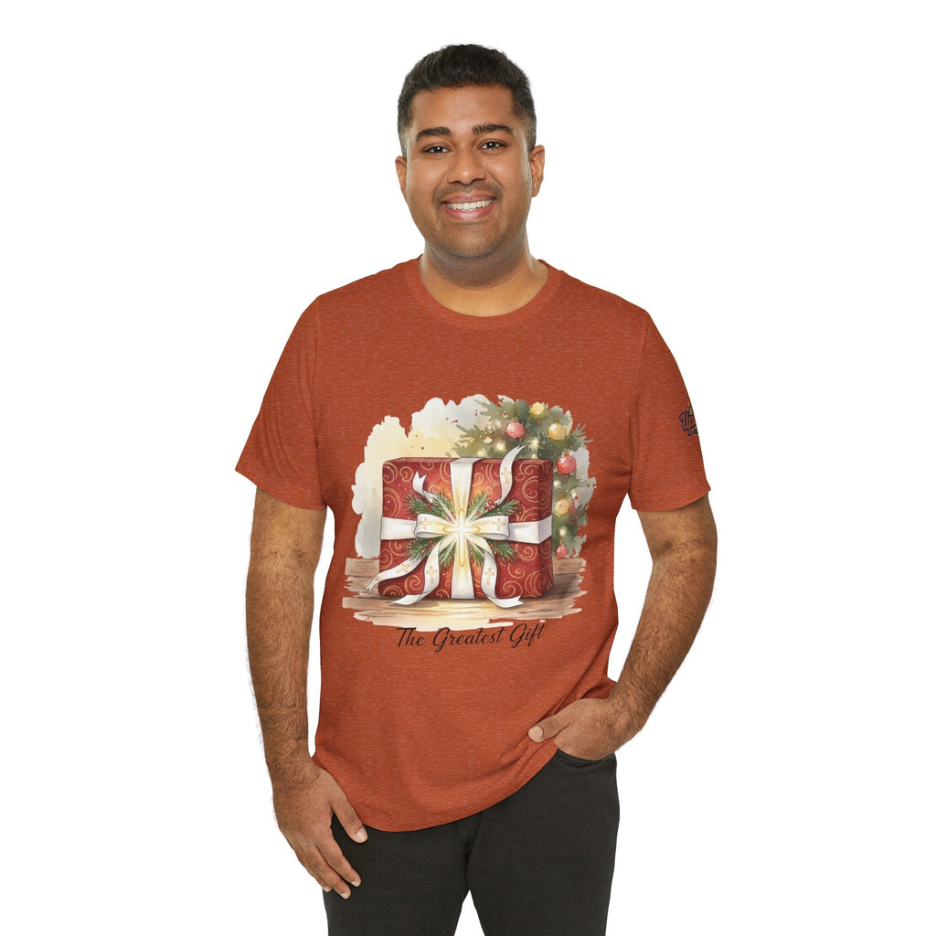 The Greatest Gift T-shirt – Cross Bow Present Christian T-shirt for Christmas Salvation & Eternal Faith Printify