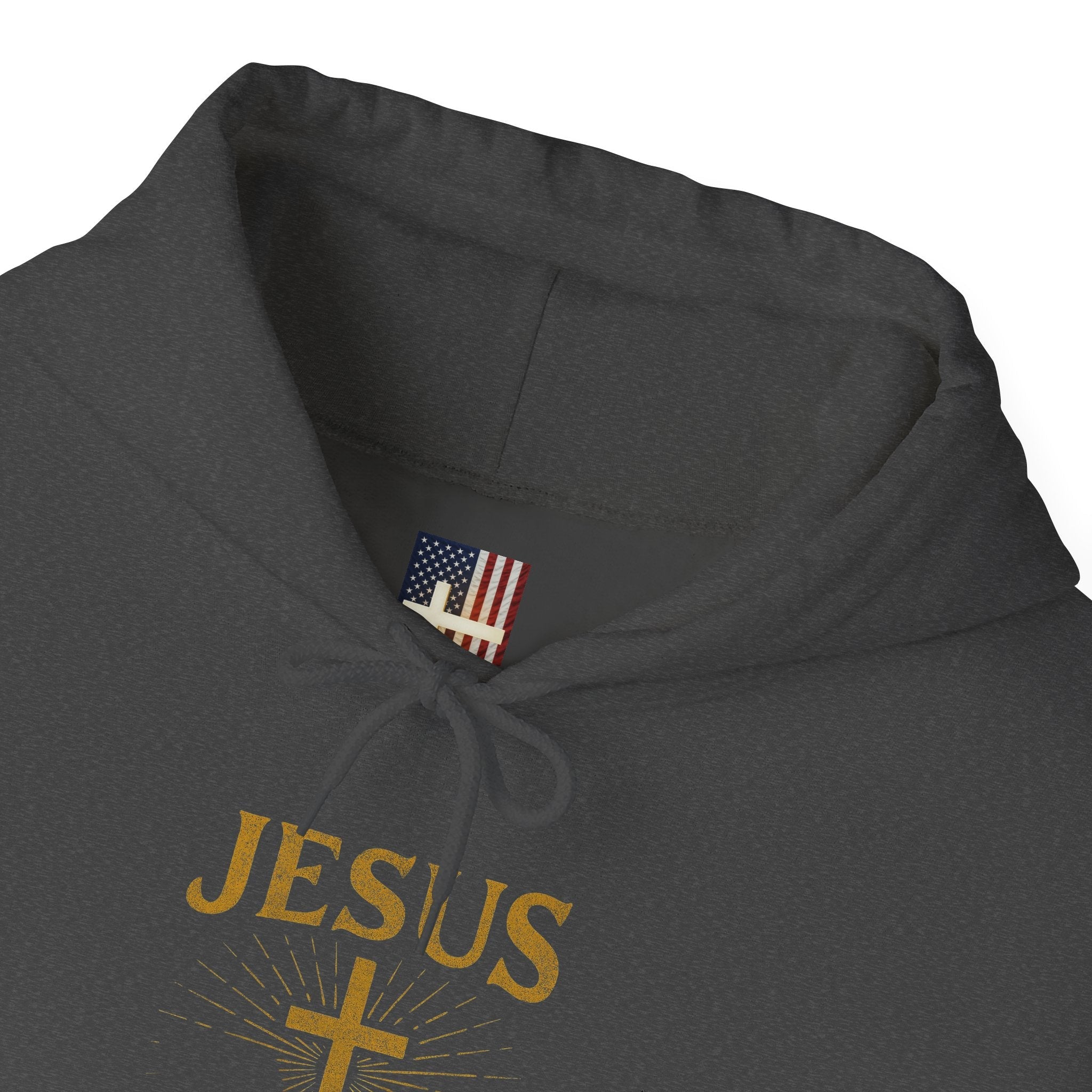 Jesus Saves Hoodie – Radiant Cross & Rays of Light Christian Sweatshirt for Eternal Hope & Faith Printify