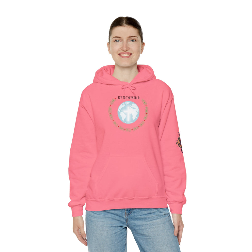 Joy to the World Hoodie – Wreath Earth Nativity Christian Christmas Sweatshirt for Isaiah 9:6 Holiday Faith & Festive Joy Printify