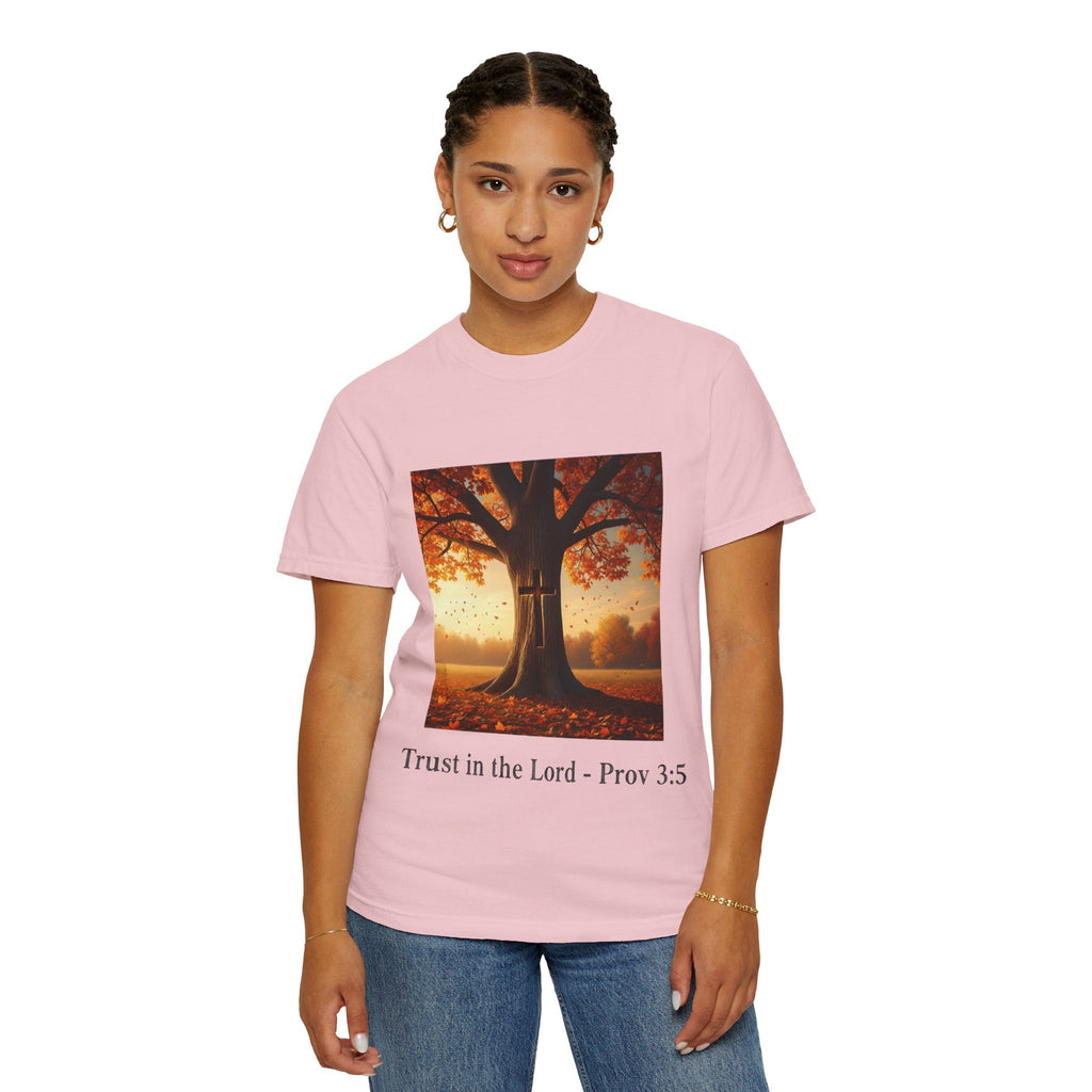 Trust in the Lord T-Shirt – Autumn Tree Christian Tee with Proverbs 3:5 Printify