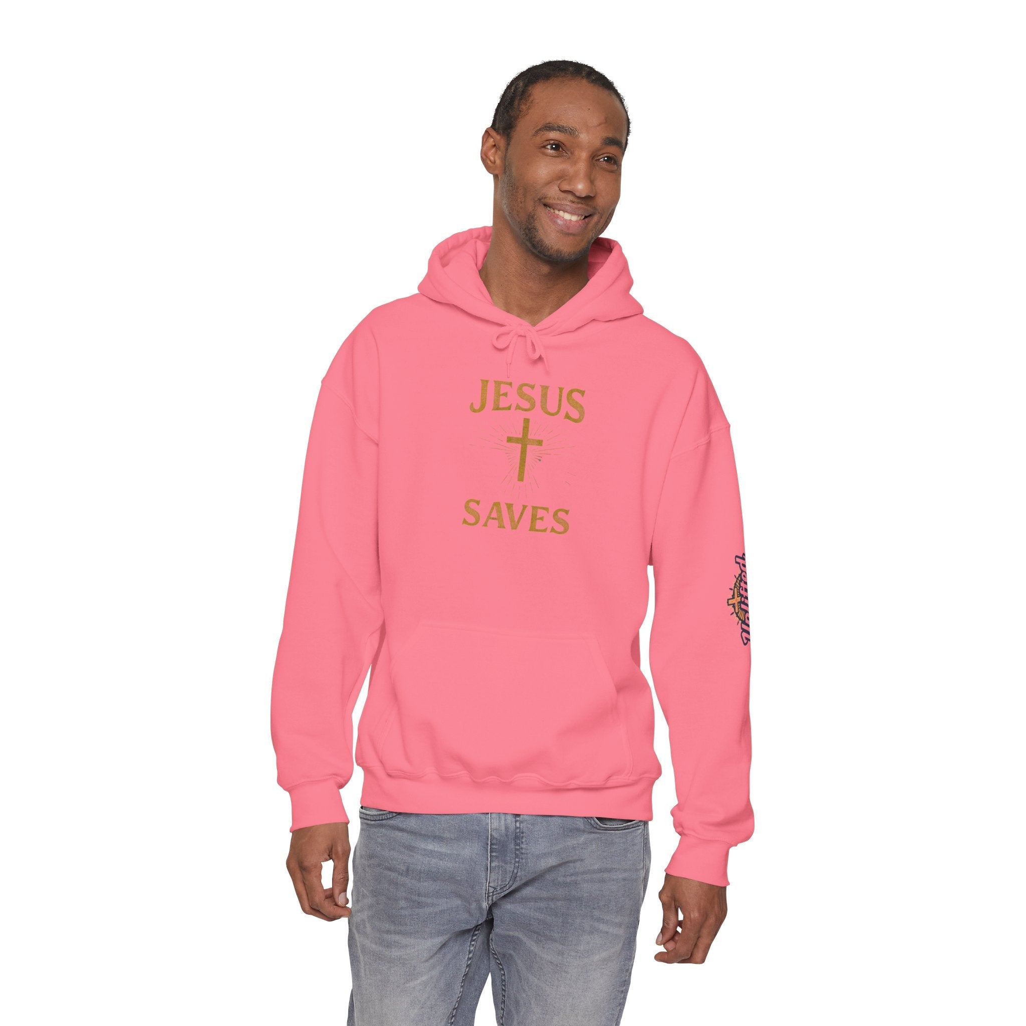 Jesus Saves Hoodie – Radiant Cross & Rays of Light Christian Sweatshirt for Eternal Hope & Faith Printify