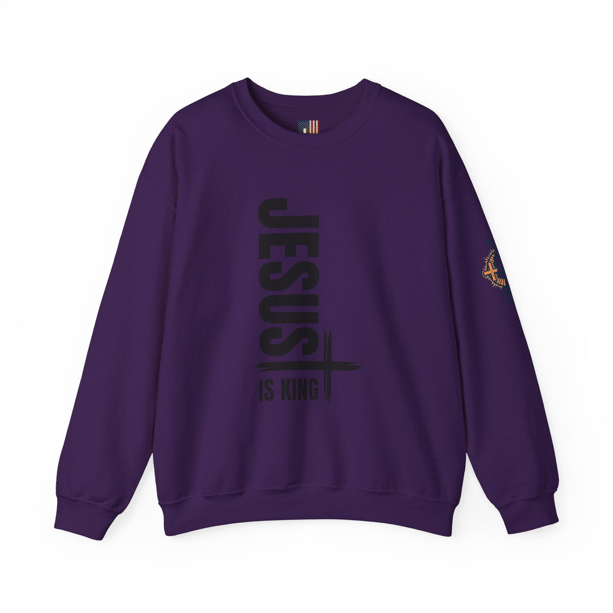 Jesus Is King Sweatshirt | Modern Typographic Cross Christian Sweatshirt Printify
