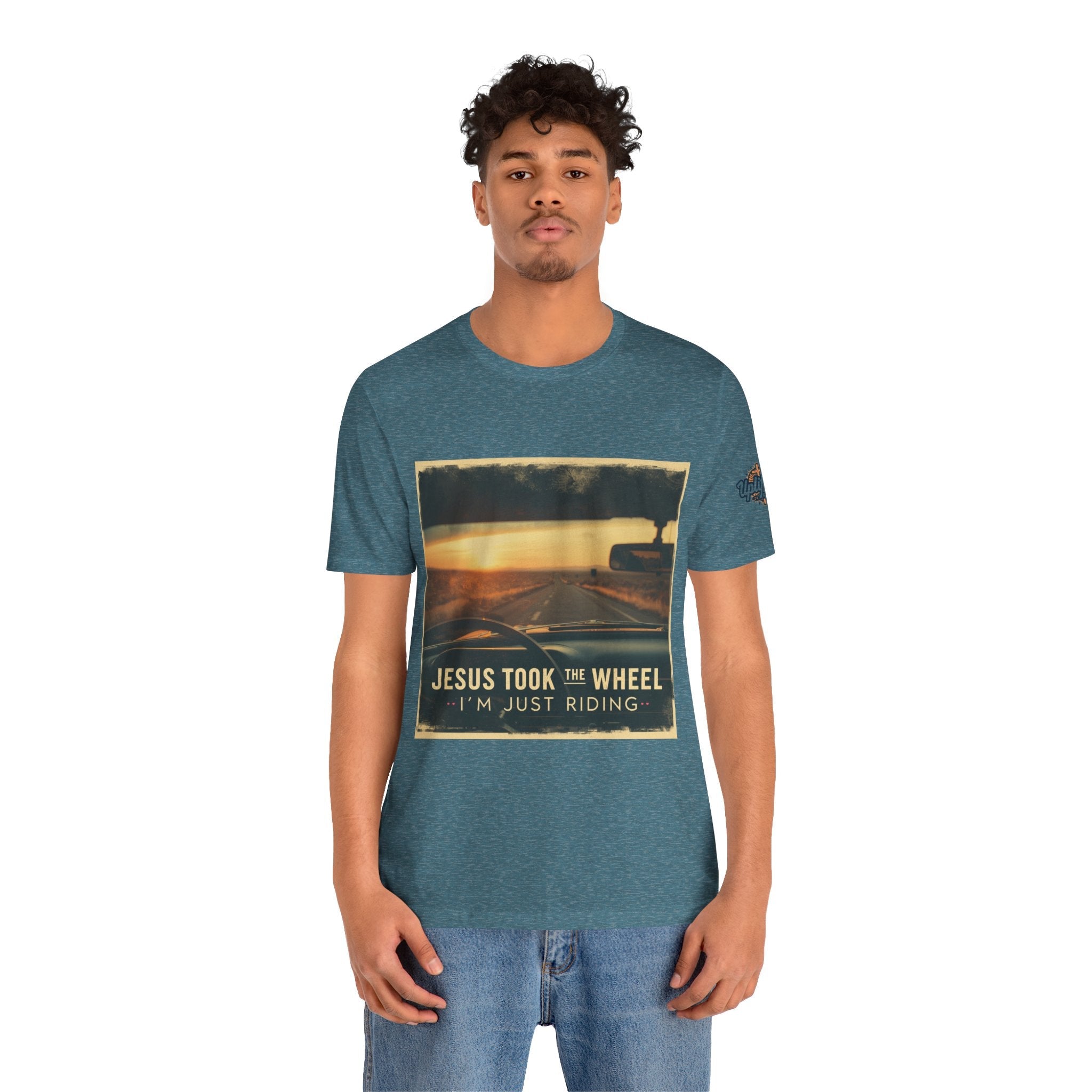 Jesus Took the Wheel I'm Just Riding T-shirt – Funny Christian Convertible Car T-shirt for Surrendered Faith & Humor Printify