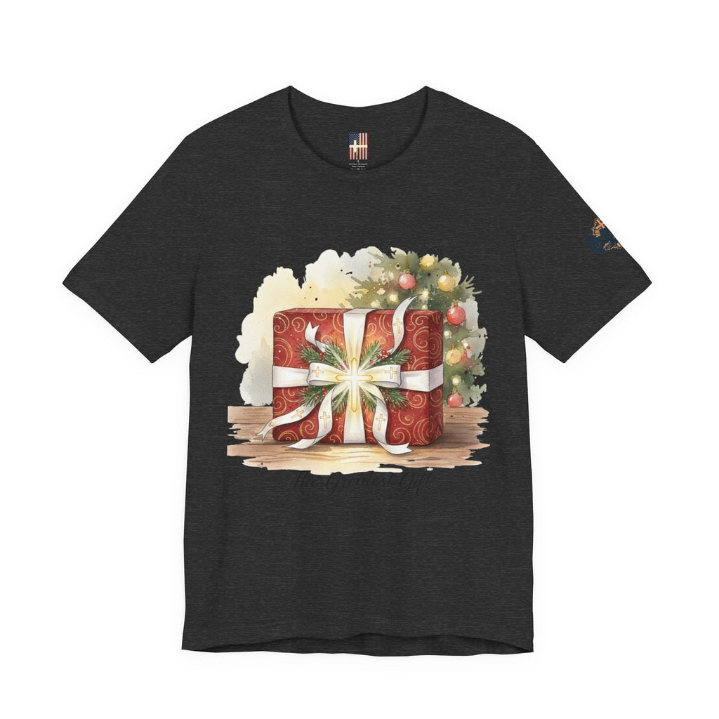The Greatest Gift T-shirt – Cross Bow Present Christian T-shirt for Christmas Salvation & Eternal Faith Printify