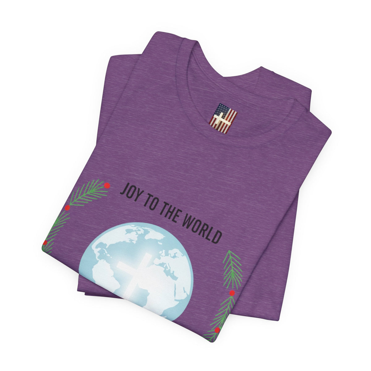 Joy to the World T-shirt – Wreath Earth Nativity Christian Christmas T-shirt for Isaiah 9:6 Holiday Faith & Festive Joy Printify