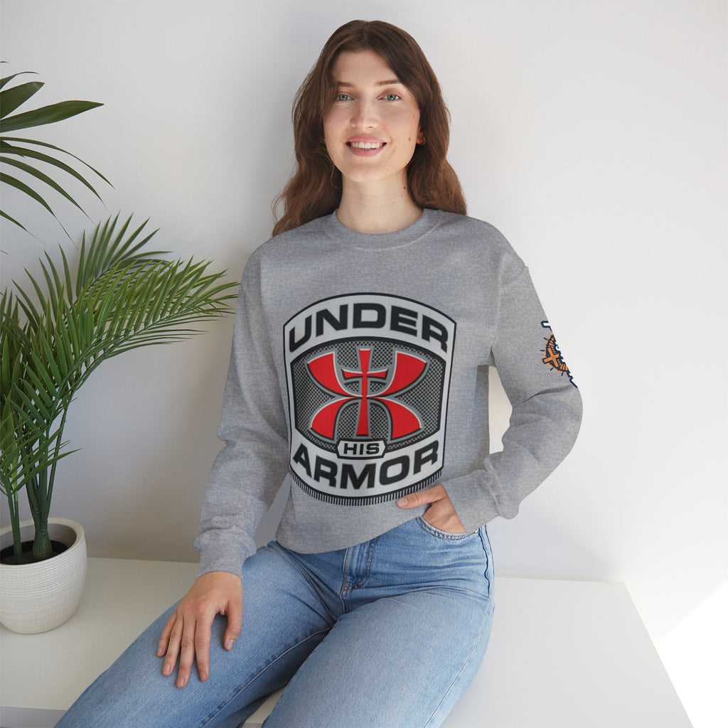 Under His Armor Crewneck Sweatshirt — Christian Faith Graphic Pullover Printify