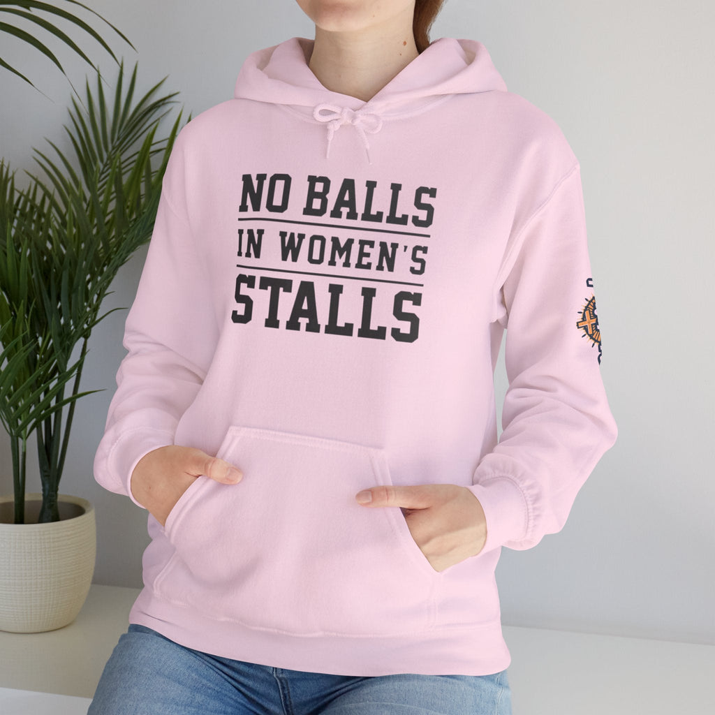 "No Balls in Women's Stalls" Statement Hoodie — Protest Sweatshirt Printify