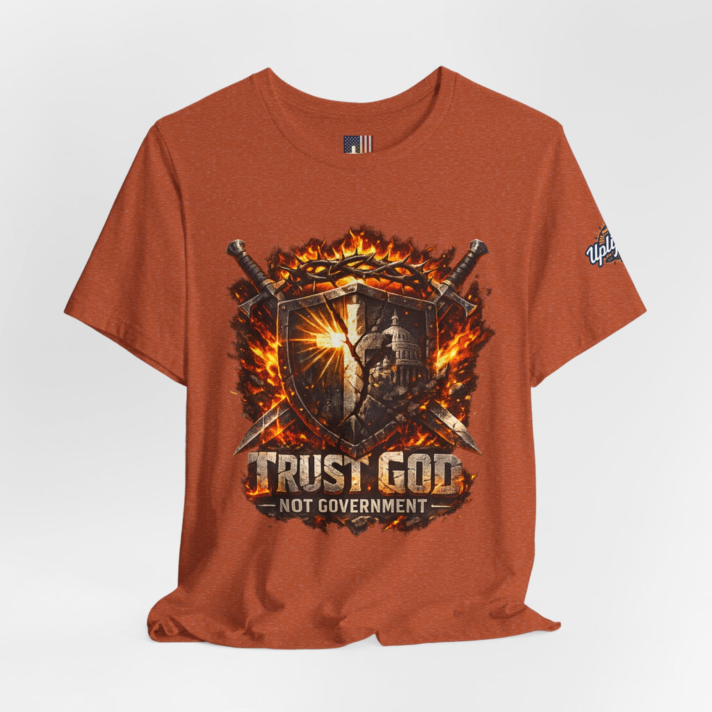 Trust God Not Government Shield Tee — Patriotic Christian Faith T-Shirt Printify