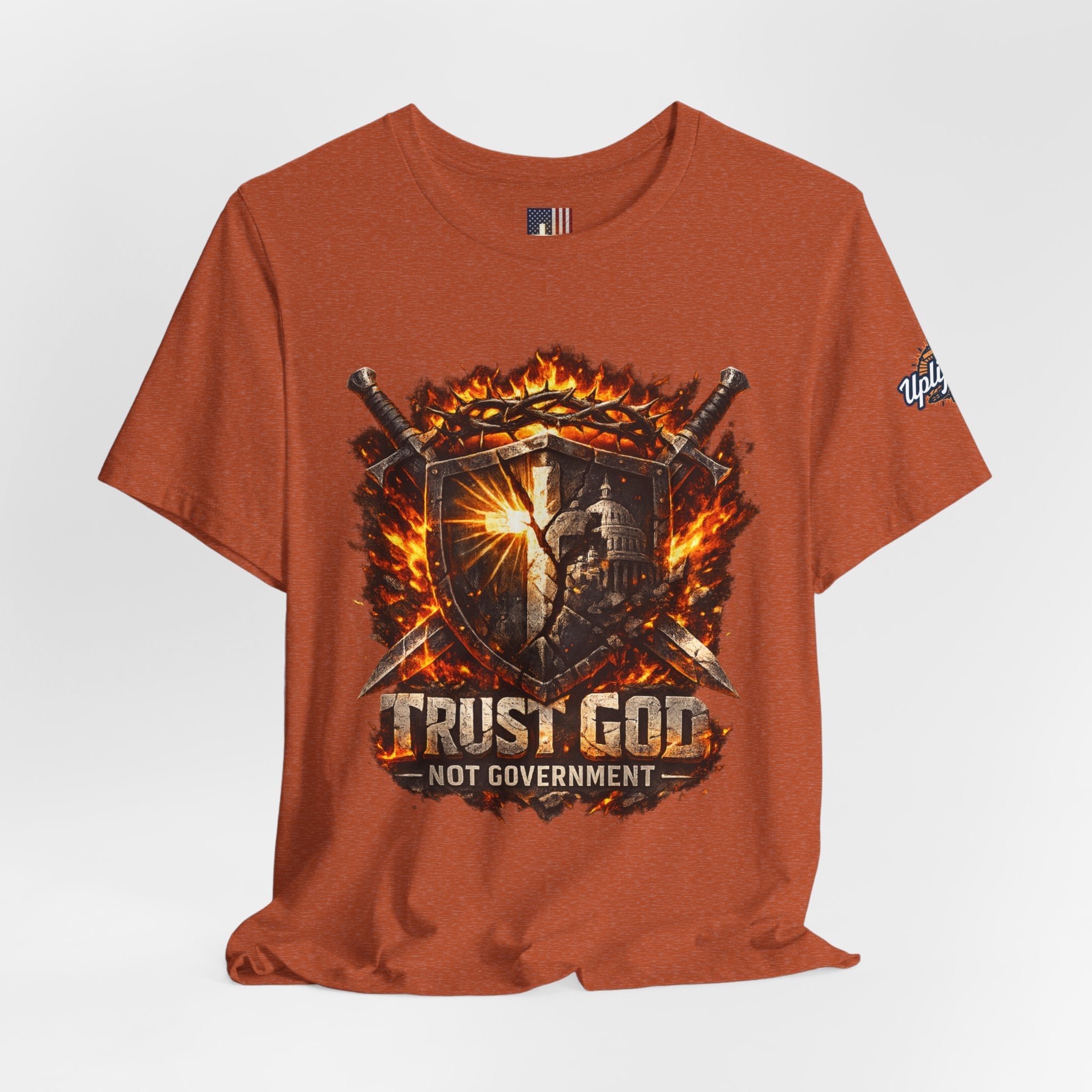 Trust God Not Government Shield Tee — Patriotic Christian Faith T-Shirt Printify
