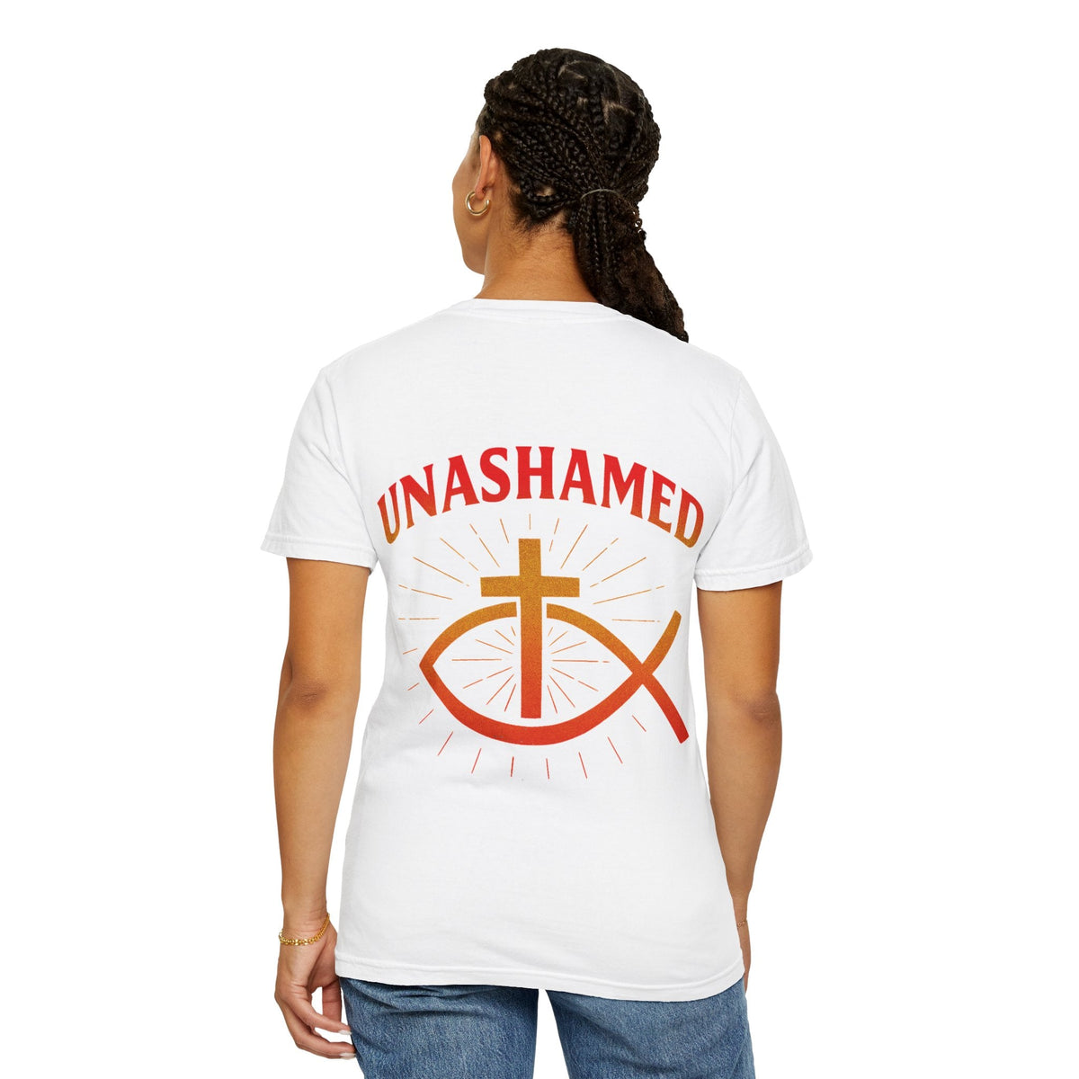 Unashamed T-shirt – Ichthys Jesus Fish & Cross Christian Sweatshirt for Romans 1:16 Bold Faith Printify