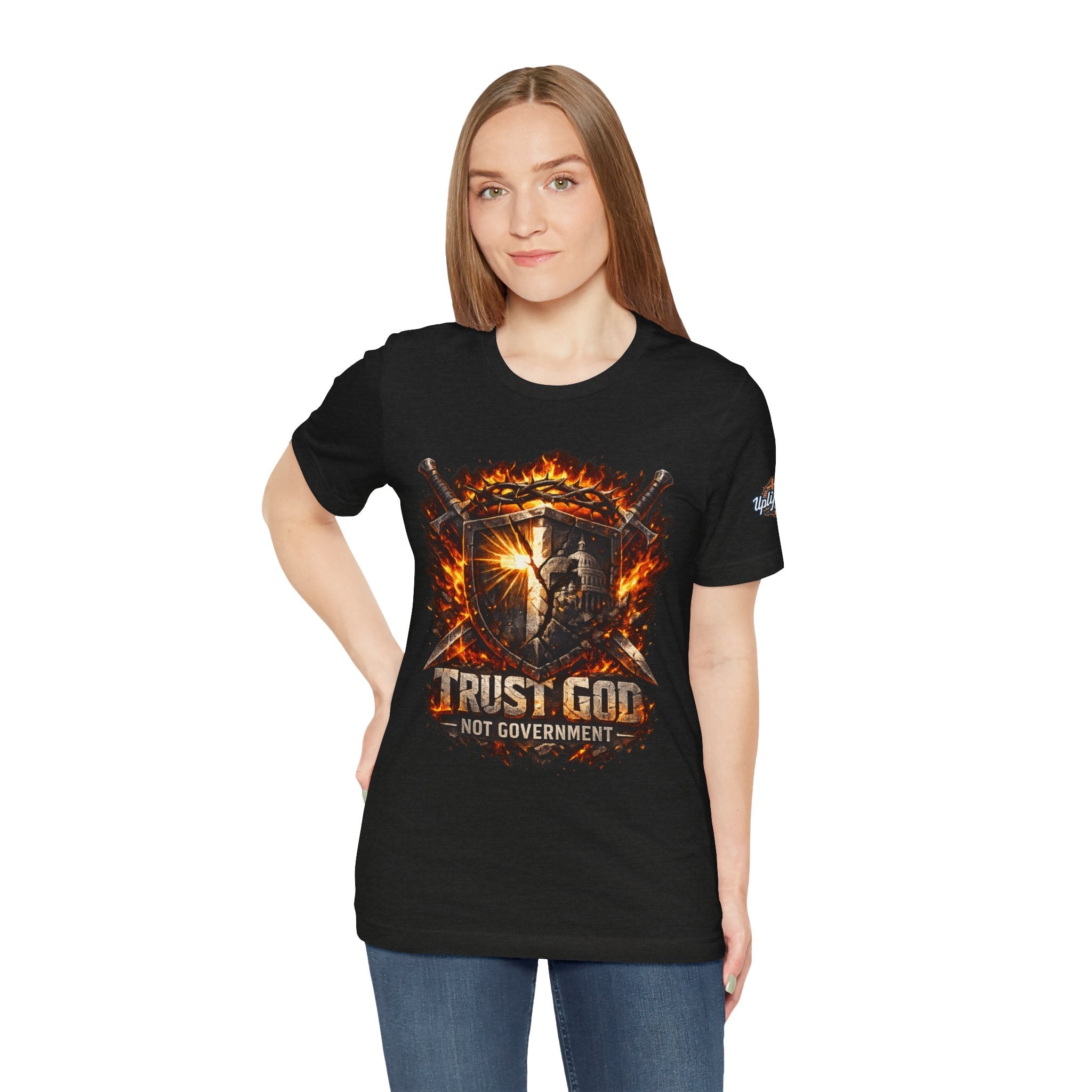 Trust God Not Government Shield Tee — Patriotic Christian Faith T-Shirt Printify