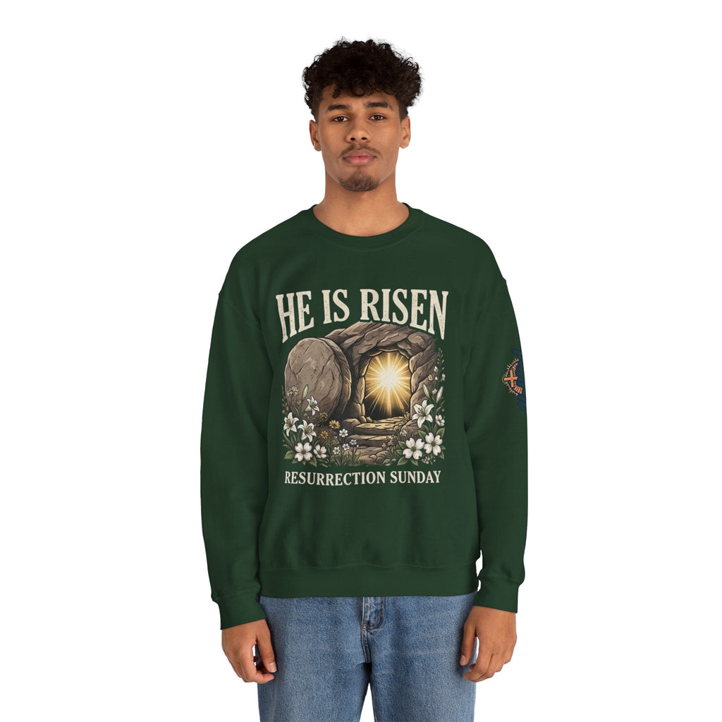 He Is Risen Sweatshirt — Jesus Christ Resurrection Easter Sweatshirt Printify
