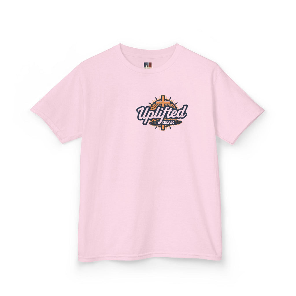 ✨ Chosen. Loved. Redeemed. – Elegant Christian Kids T-Shirt | Gold Foil Faith Tee | Subtle Cross & Heart Design | Inspirational Bible Verse Apparel by Uplifted Gear Printify