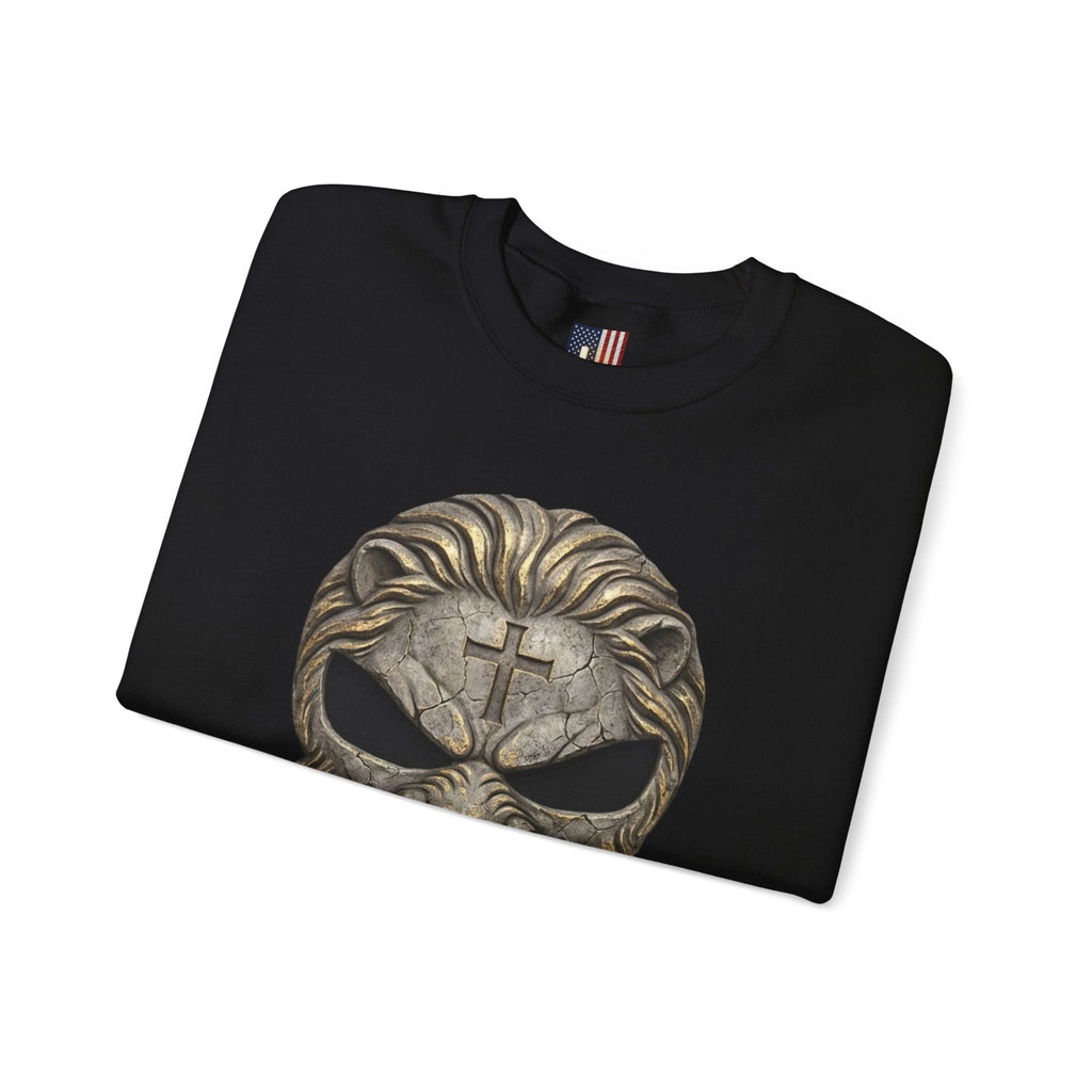 Lion of Judah Skull Christian Sweatshirt - Warrior Faith Cross Sweatshirt Printify