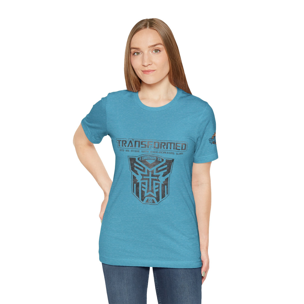 Transformer Logo Christian T-shirt | 2 Corinthians 3:18 Bible Verse T-shirt Printify