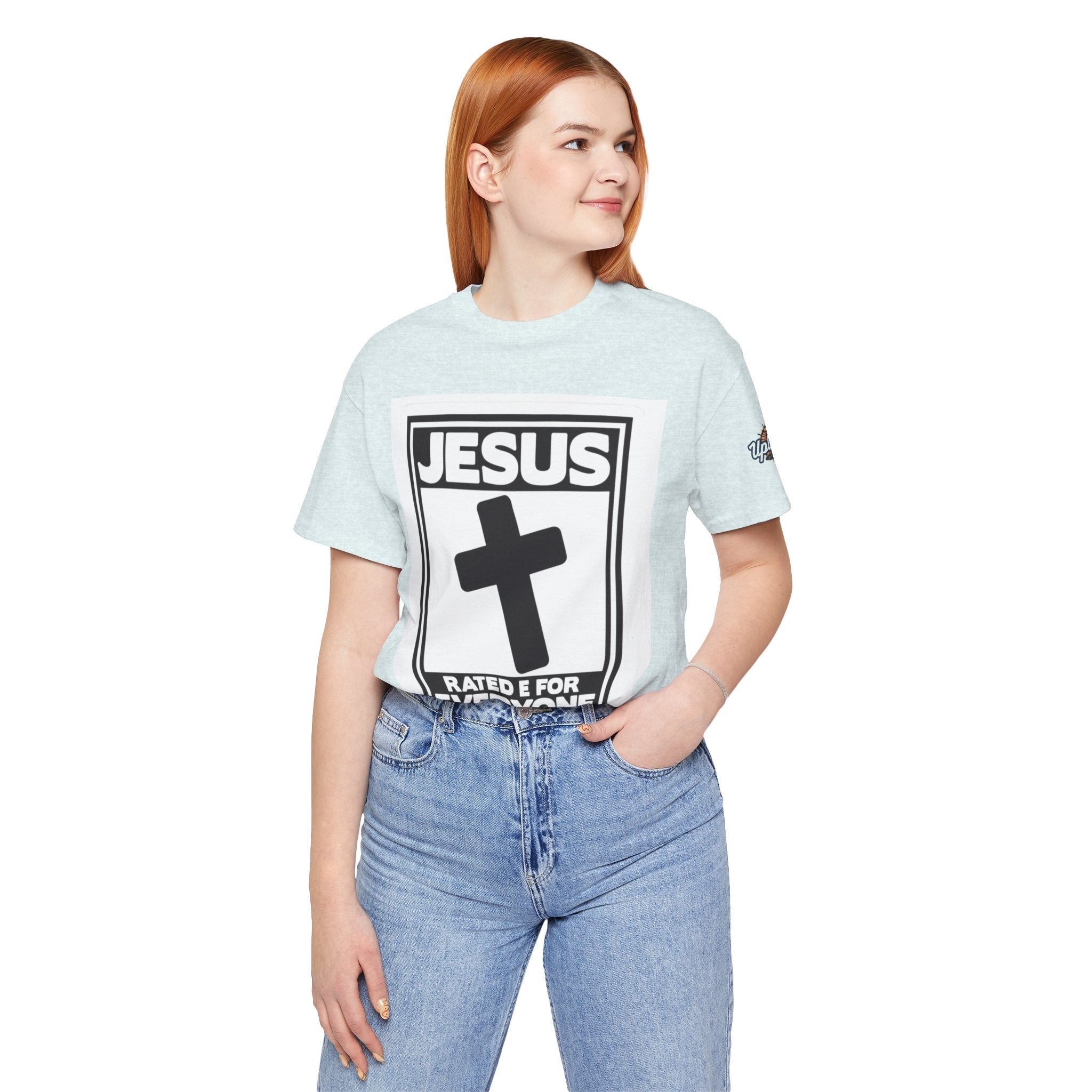 Jesus, Rated E for Everyone T-shirt - Gamer Faith T-shirt - Christian Video Game Parody Printify
