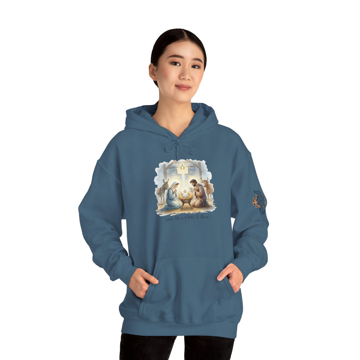 Unto Us a Child is Born Hoodie – Isaiah 9:6 Nativity Manger Scene Christian Christmas Sweatshirt for Holy Night Faith Printify