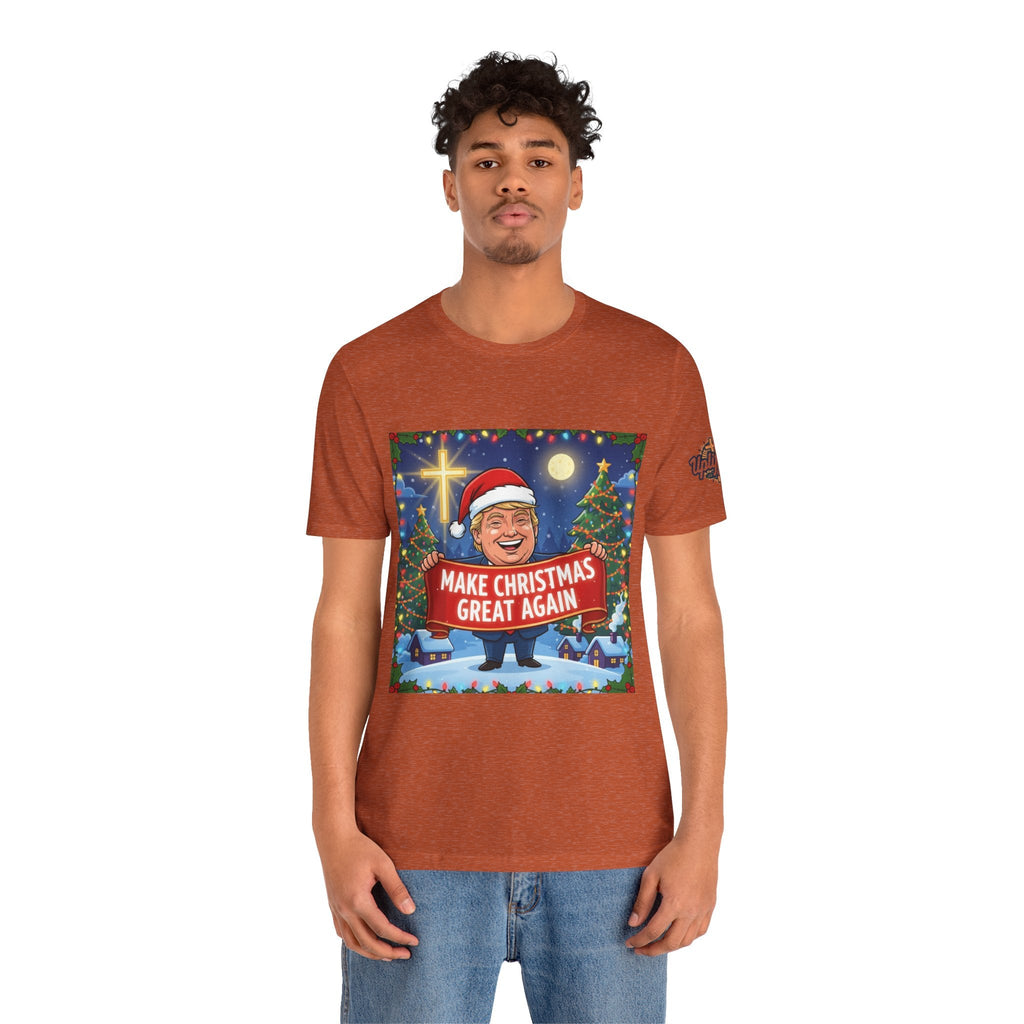 🎄 Make Christmas Great Again – Patriotic Christian Christmas T-Shirt | Bold Holiday Faith Tee | Red & White Banner Design | Uplifted Gear Printify