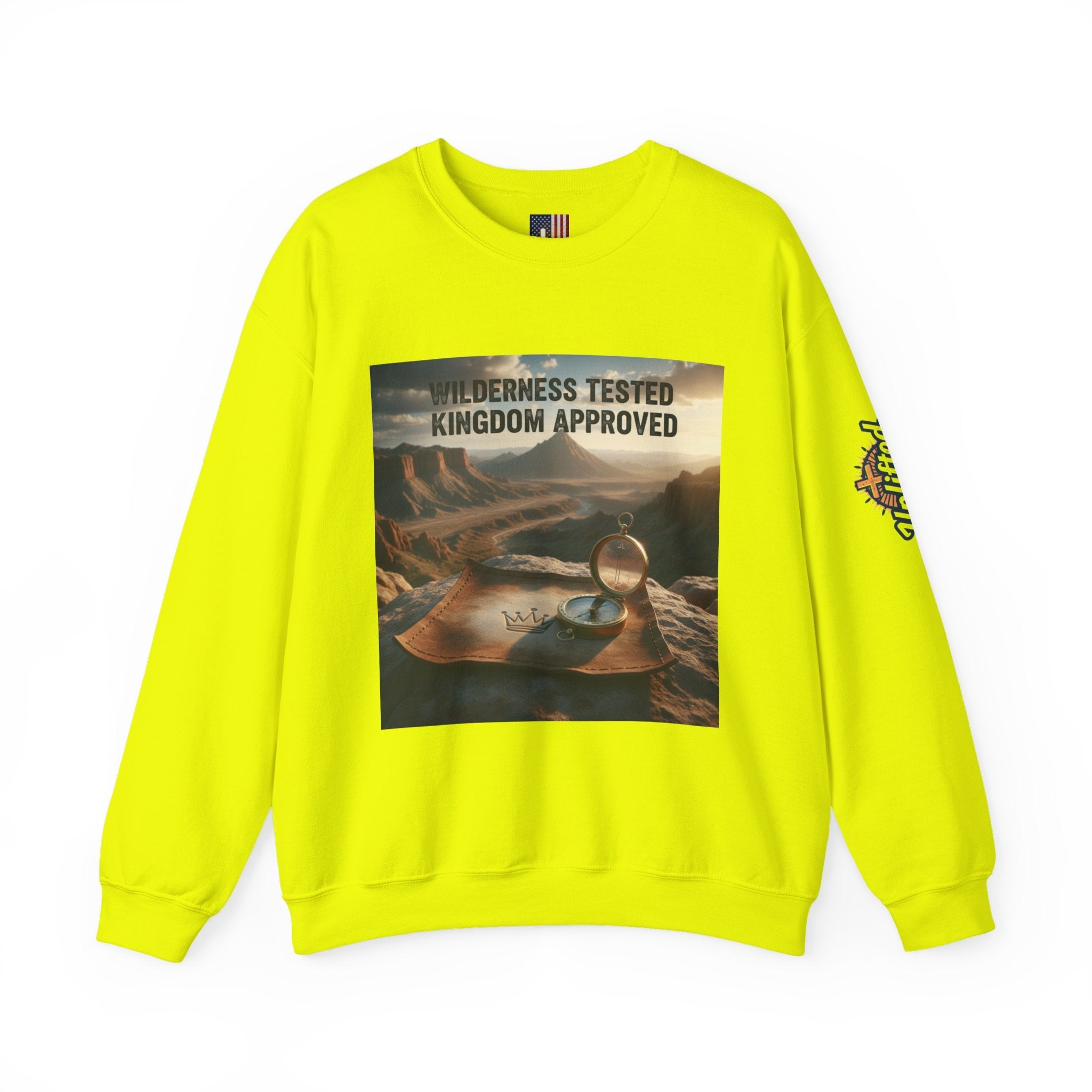 Wilderness Tested Kingdom Approved Sweatshirt – Mountain Desert Compass Crown Christian Sweatshirt for Biblical Adventure Faith Printify