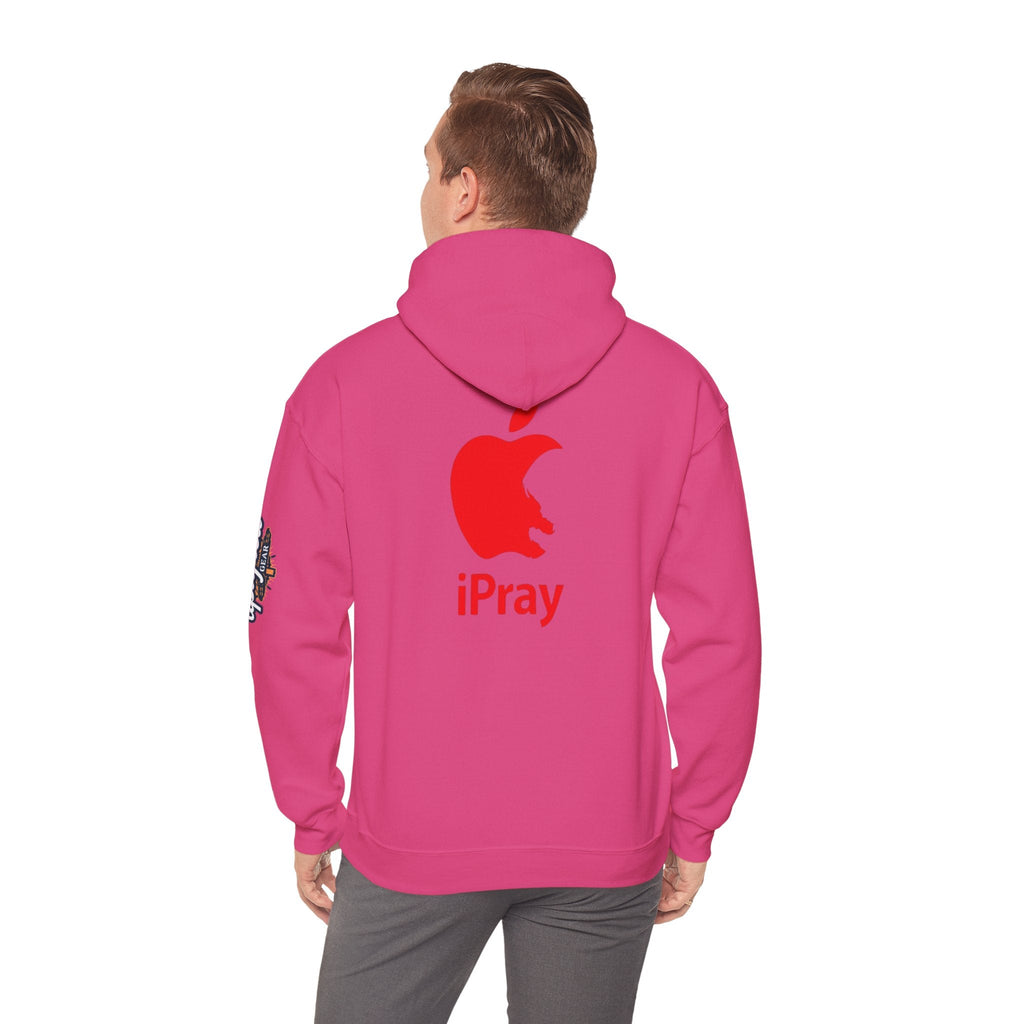 iPray Apple Logo Hoodie — Funny Christian Hoodie (Minimal Red Apple Graphic) Printify