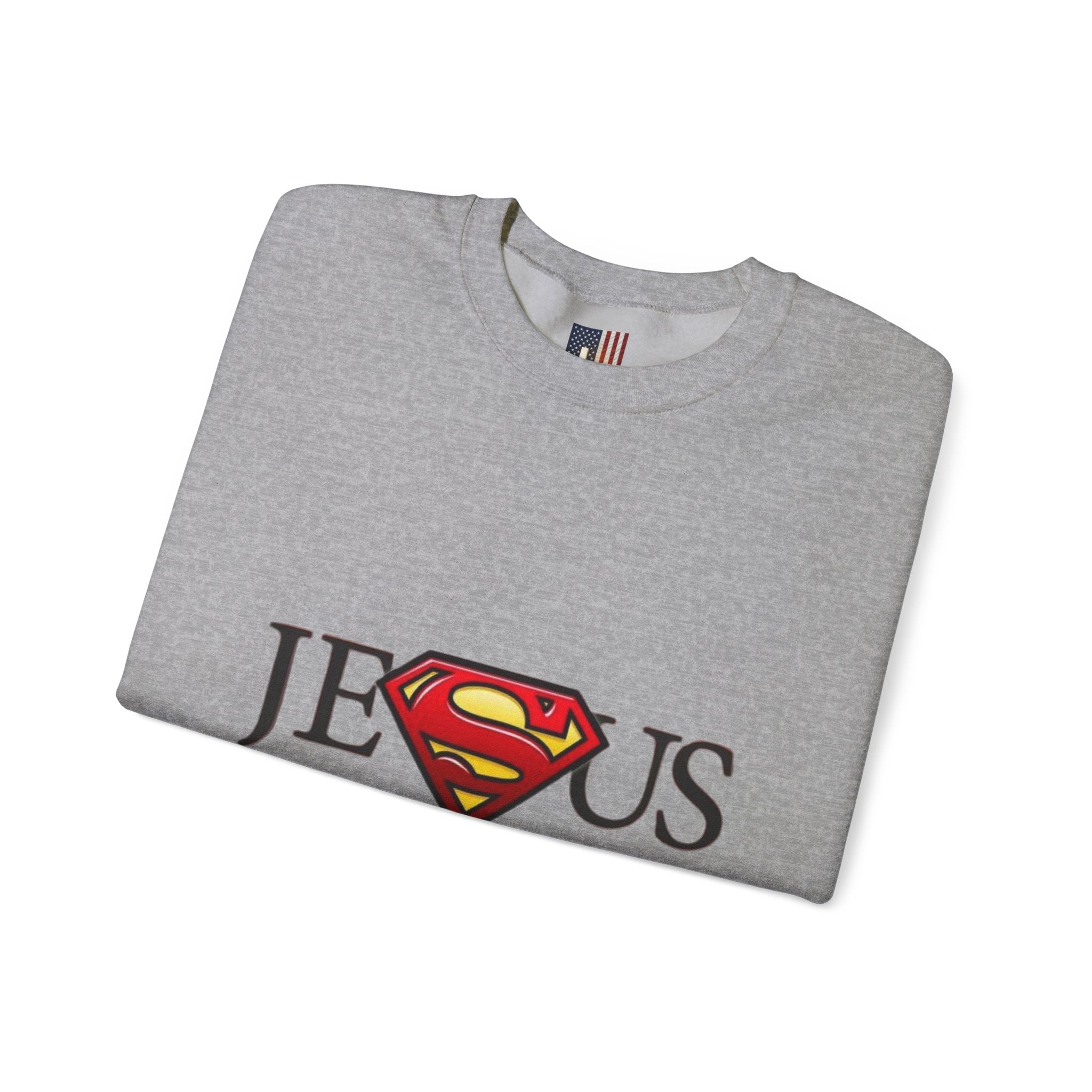 Jesus Is My Superhero Crewneck Sweatshirt Printify