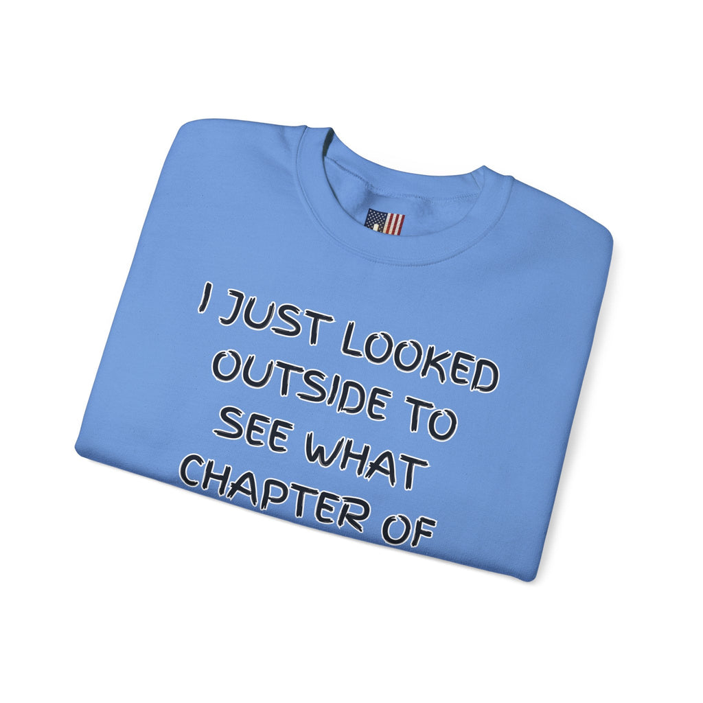 What Chapter of Revelation Sweatshirt – I Looked Outside My Window Christian Sweatshirt for End Times Humor & Faith Printify