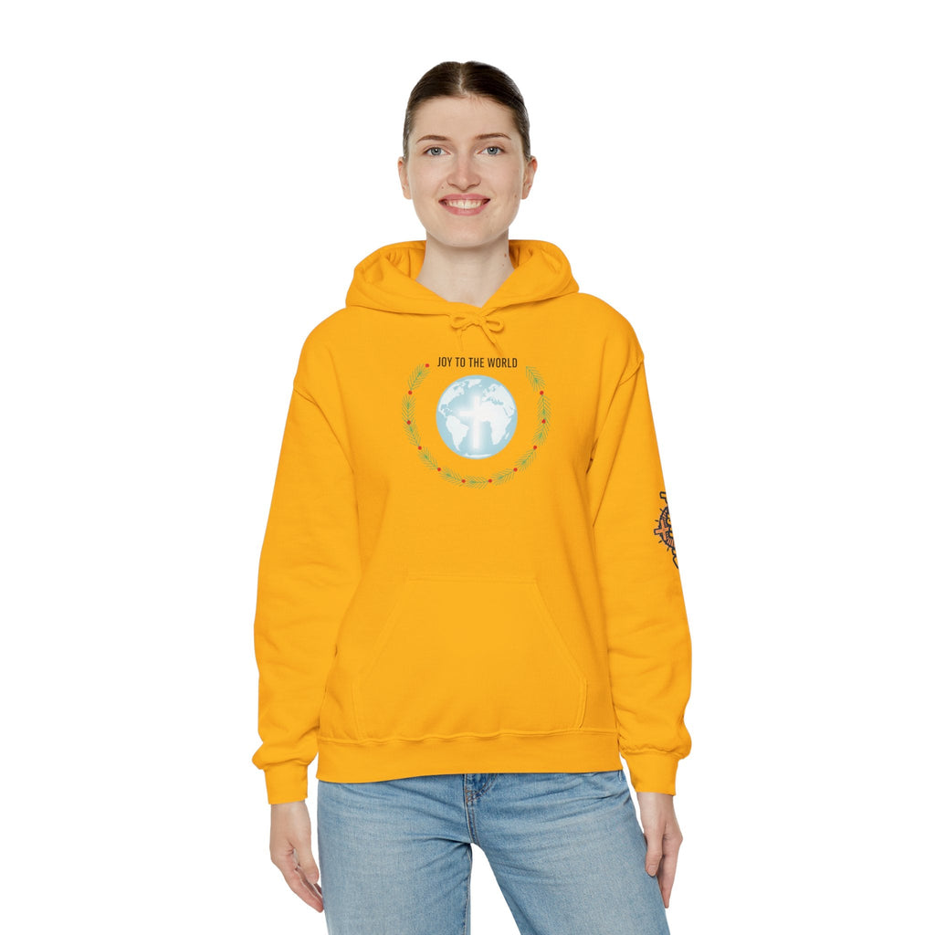 Joy to the World Hoodie – Wreath Earth Nativity Christian Christmas Sweatshirt for Isaiah 9:6 Holiday Faith & Festive Joy Printify