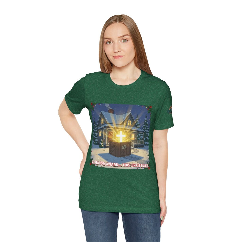 A Major Award This Christmas T-shirt – Fragile Leg Lamp Parody Cross Unboxing Christian T-shirt for Hilarious Faith & Holiday Glow Printify