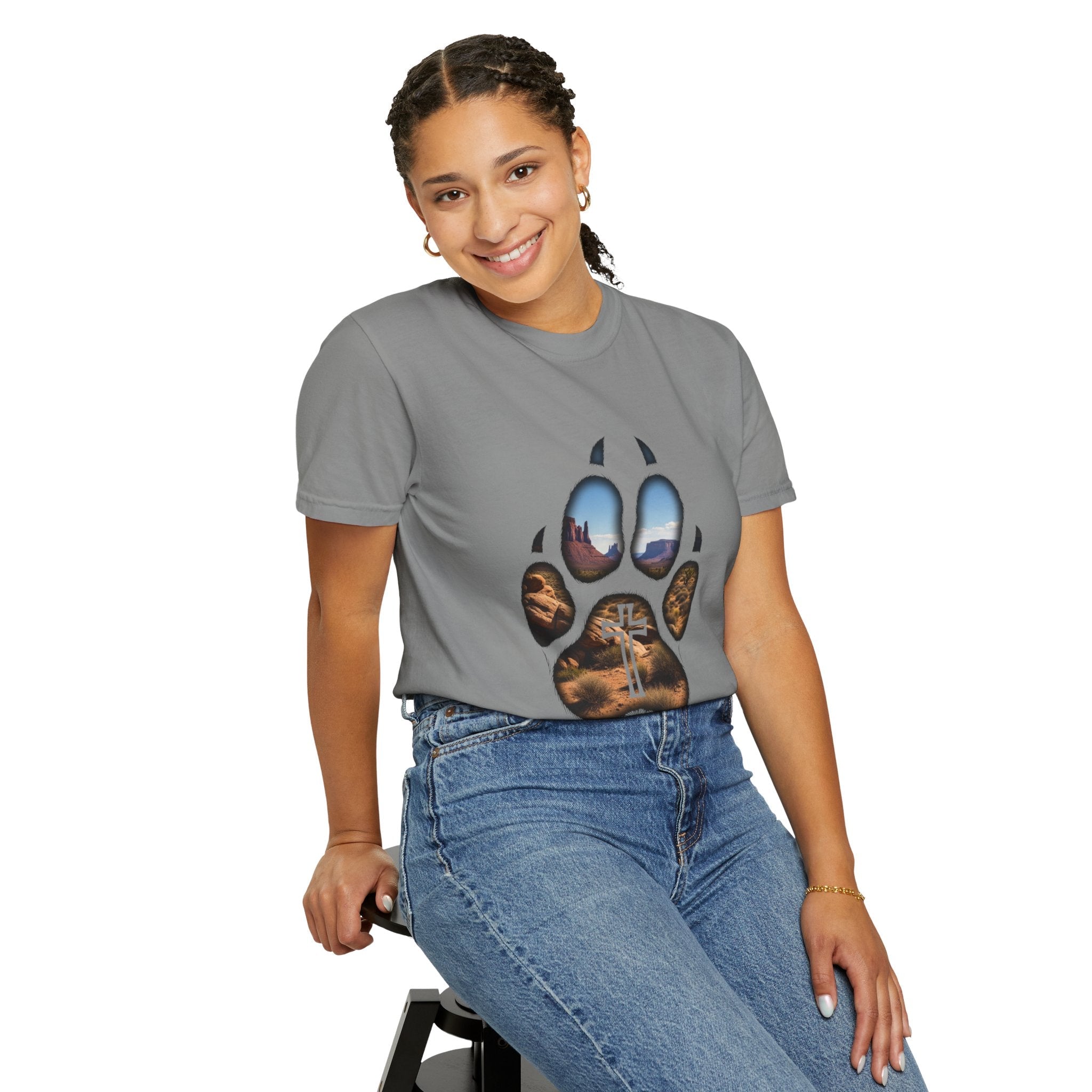 Strong and Courageous T-Shirt – Canine Pawprint Desert Joshua 1:9 Christian Tee Printify