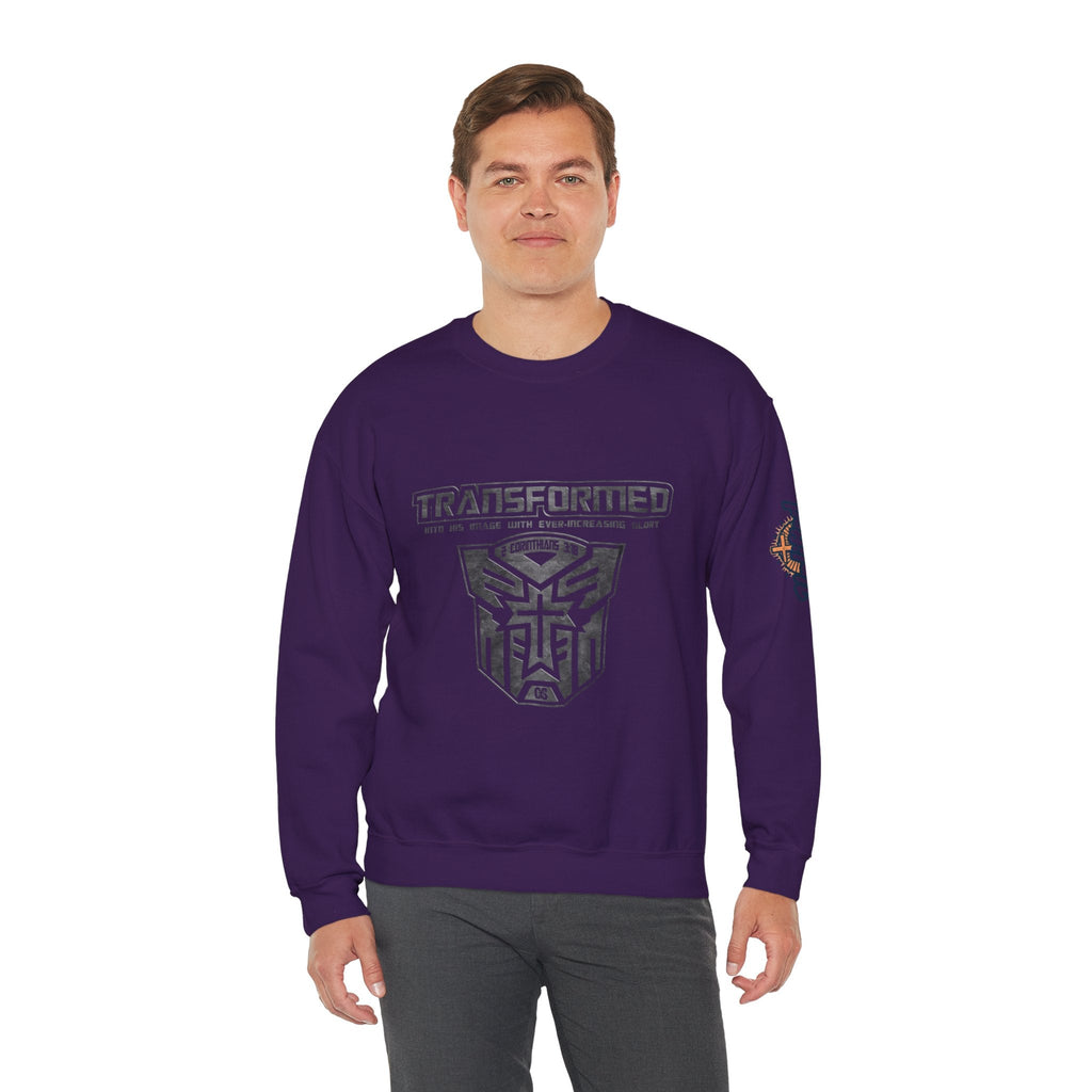 Transformer Logo Christian Sweatshirt | 2 Corinthians 3:18 Bible Verse Sweatshirt Printify