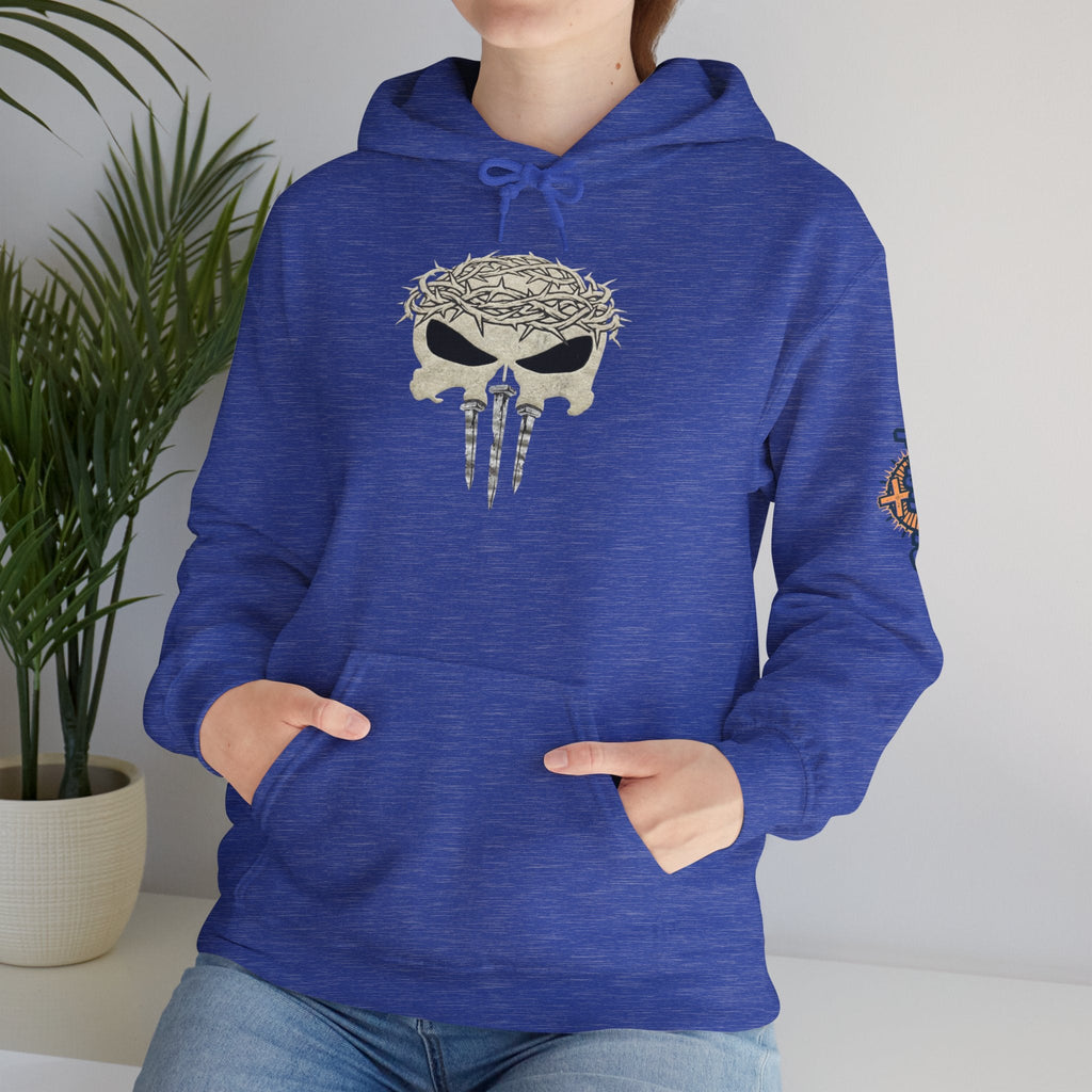 Christian Skull Hoodie - Crown of Thorns & Nails - Warrior Faith Hoodie Printify
