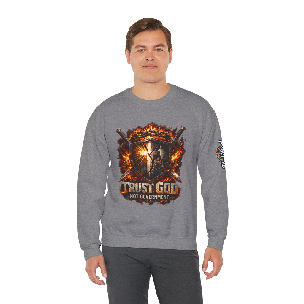 Trust God Not Government Shield Sweatshirt — Patriotic Christian Faith Sweatshirt Printify