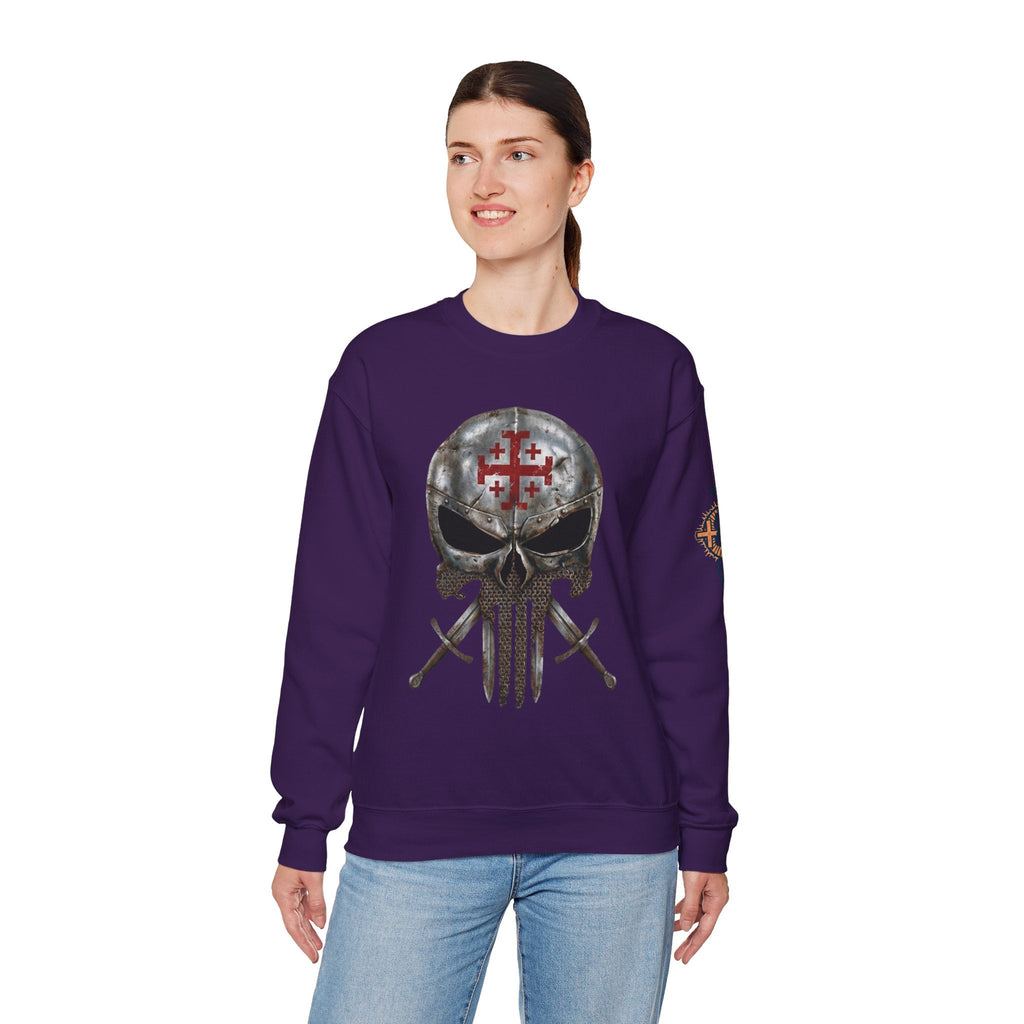 Crusader Knight Christian Skull Sweatshirt - Warrior Armor of God Sweatshirt Printify