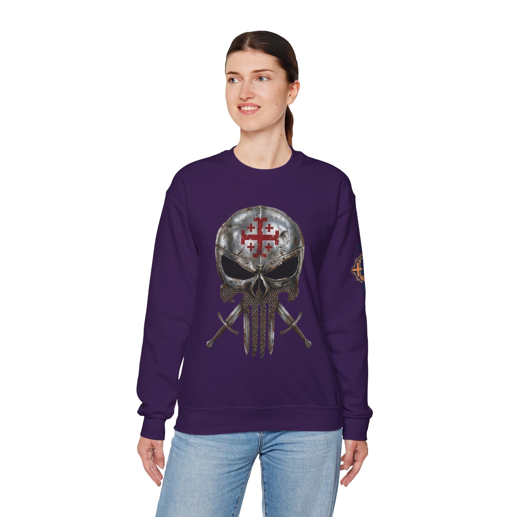 Crusader Knight Christian Skull Sweatshirt - Warrior Armor of God Sweatshirt Printify