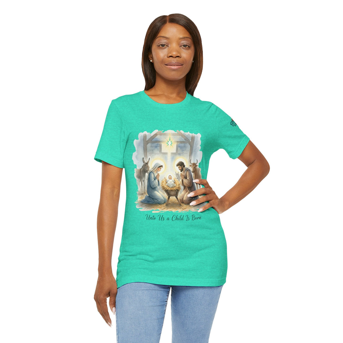 Unto Us a Child is Born T-shirt – Isaiah 9:6 Nativity Manger Scene Christian Christmas T-shirt for Holy Night Faith Printify