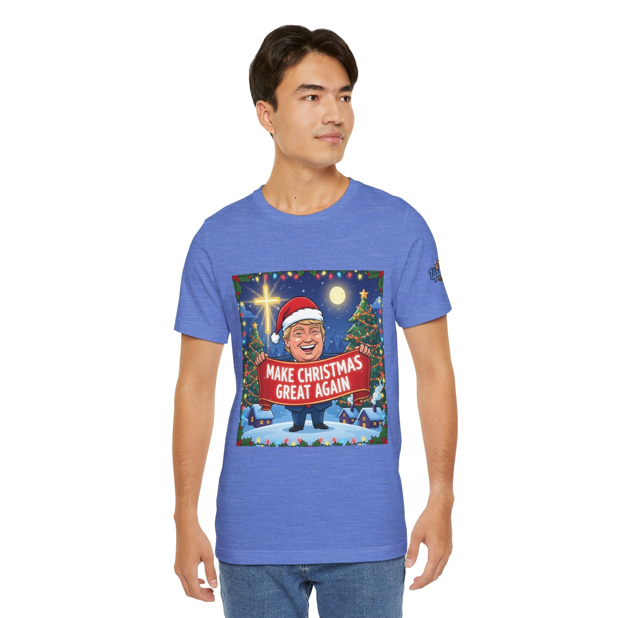 🎄 Make Christmas Great Again – Patriotic Christian Christmas T-Shirt | Bold Holiday Faith Tee | Red & White Banner Design | Uplifted Gear Printify