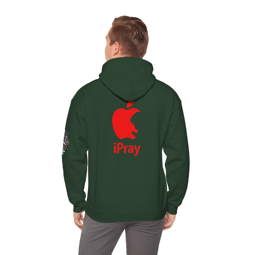 iPray Apple Logo Hoodie — Funny Christian Hoodie (Minimal Red Apple Graphic) Printify