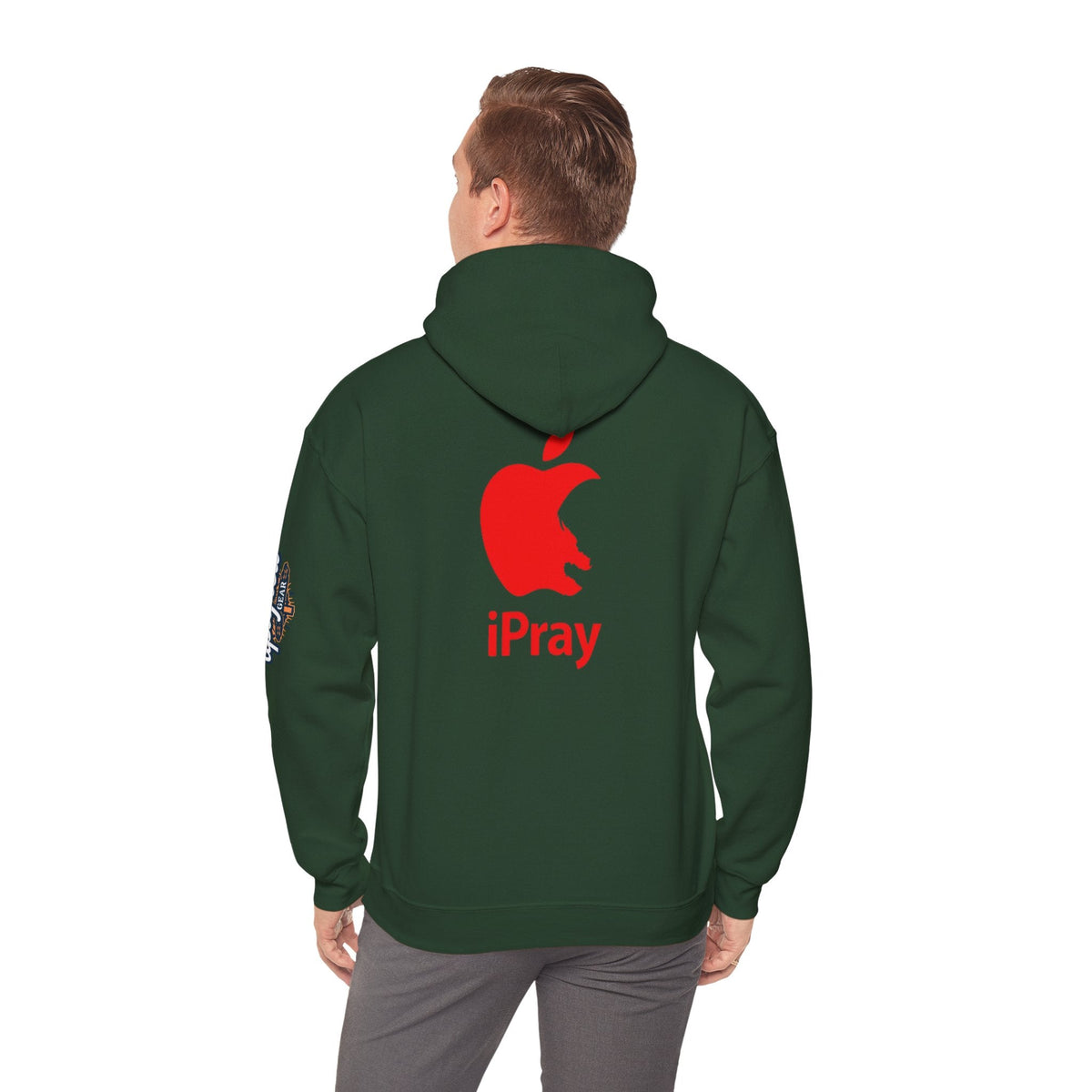 iPray Apple Logo Hoodie — Funny Christian Hoodie (Minimal Red Apple Graphic) Printify