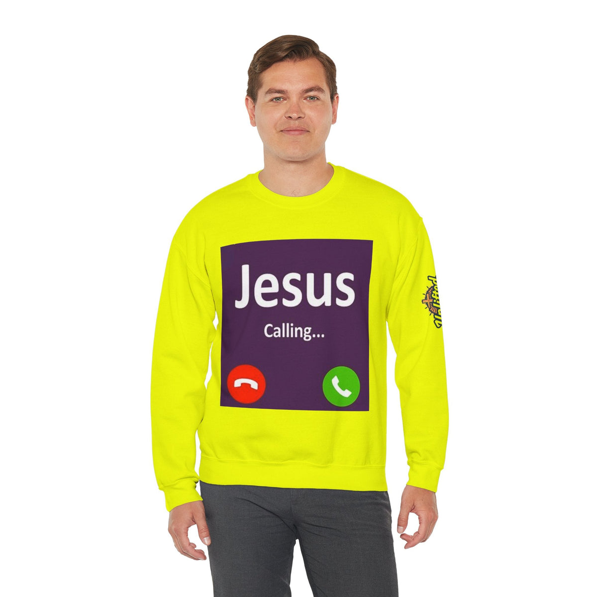 Jesus Calling Sweatshirt – Funny Cell Phone Screen Christian Sweatshirt for Divine Connection & Faith Humor Printify