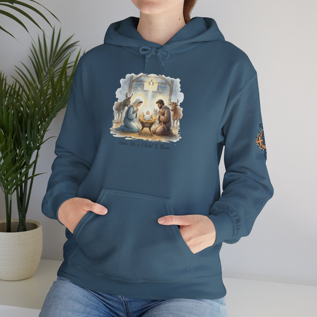 Unto Us a Child is Born Hoodie – Isaiah 9:6 Nativity Manger Scene Christian Christmas Sweatshirt for Holy Night Faith Printify