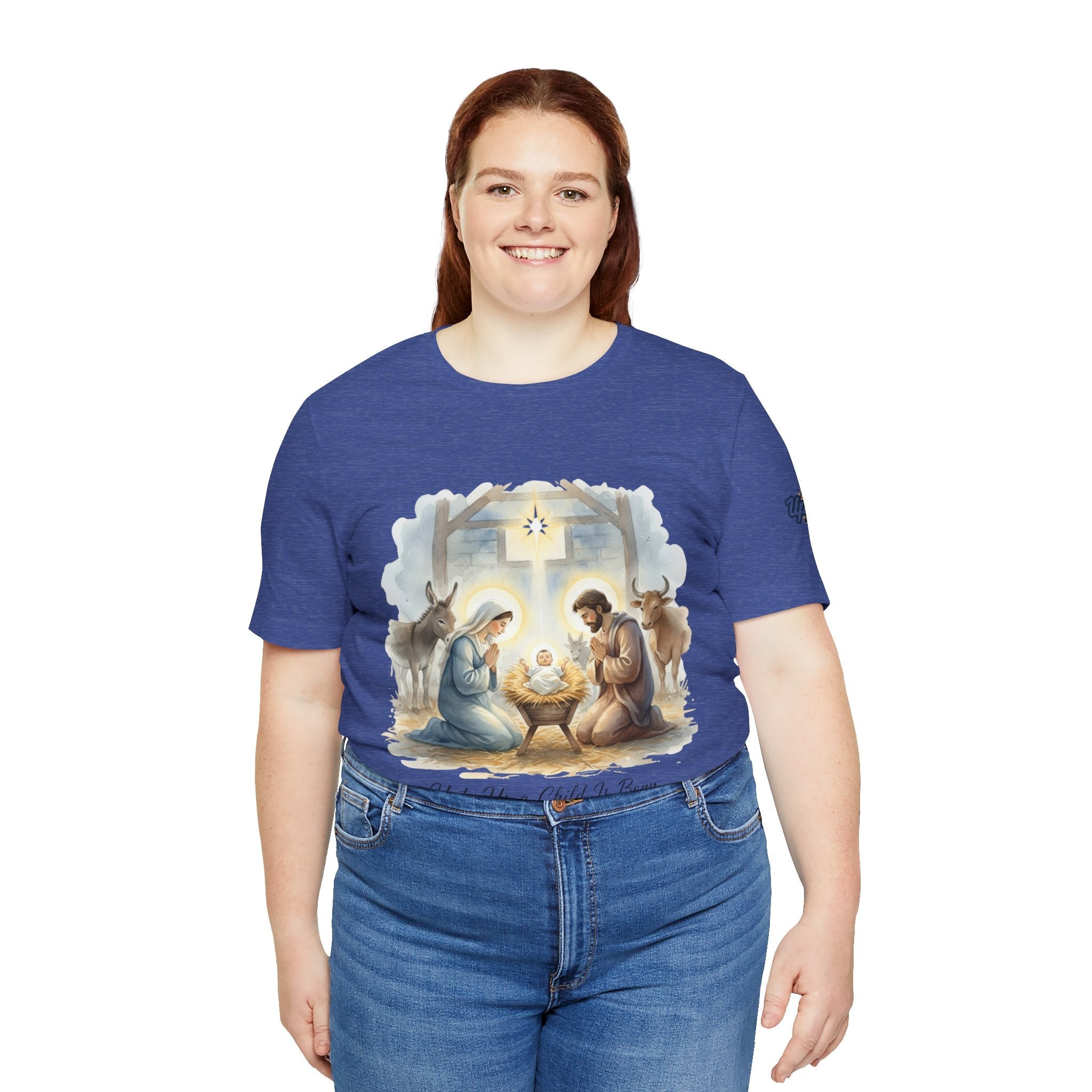 Unto Us a Child is Born T-shirt – Isaiah 9:6 Nativity Manger Scene Christian Christmas T-shirt for Holy Night Faith Printify