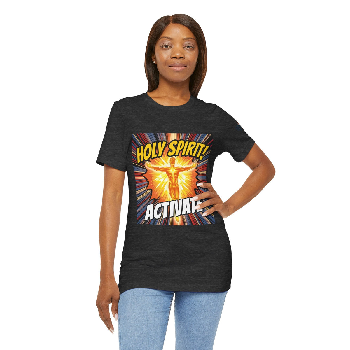 Holy Spirit Activate T-shirt – Superhero Christian T-shirt with Vibrant Power-Up Design for Faith-Fueled Boldness Printify