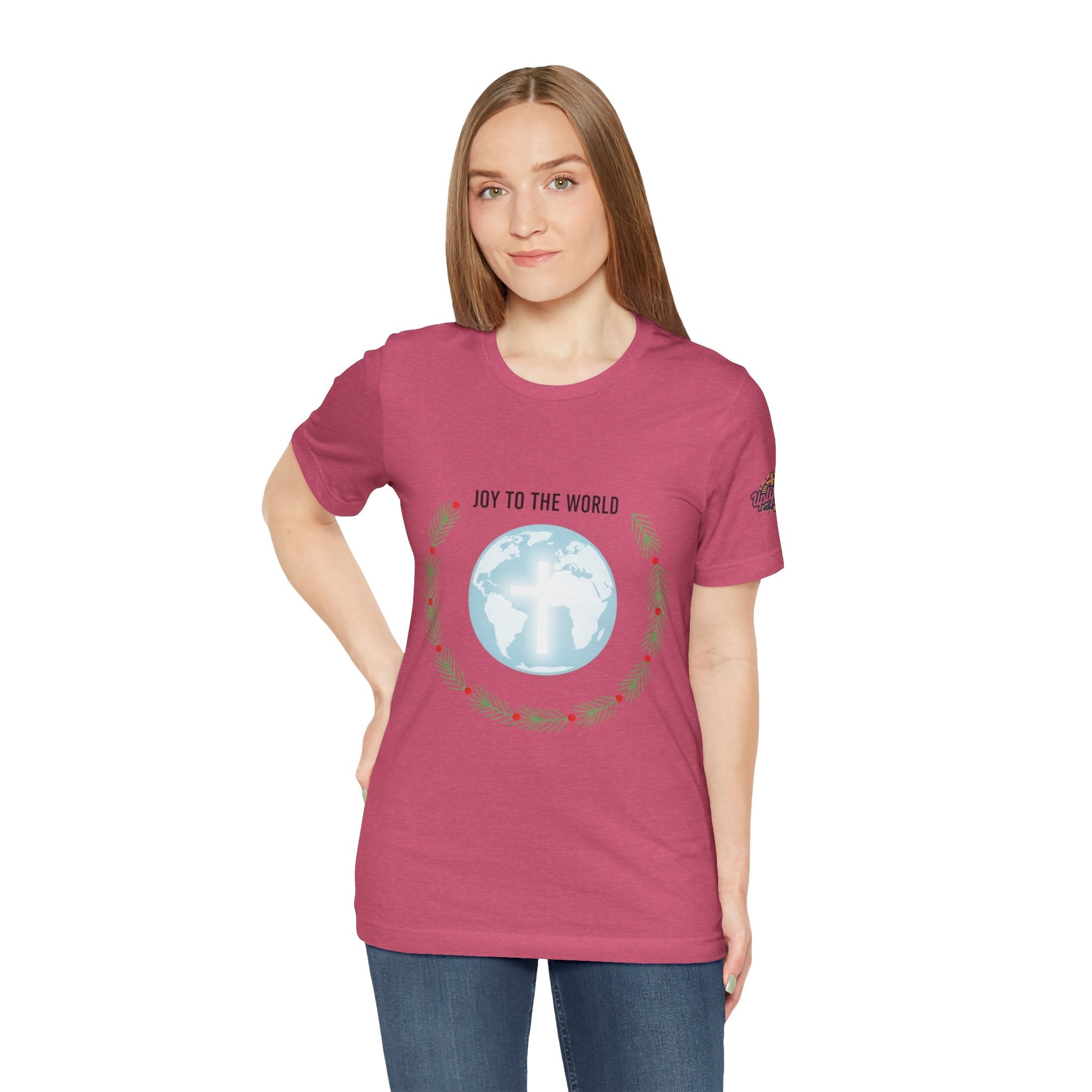Joy to the World T-shirt – Wreath Earth Nativity Christian Christmas T-shirt for Isaiah 9:6 Holiday Faith & Festive Joy Printify