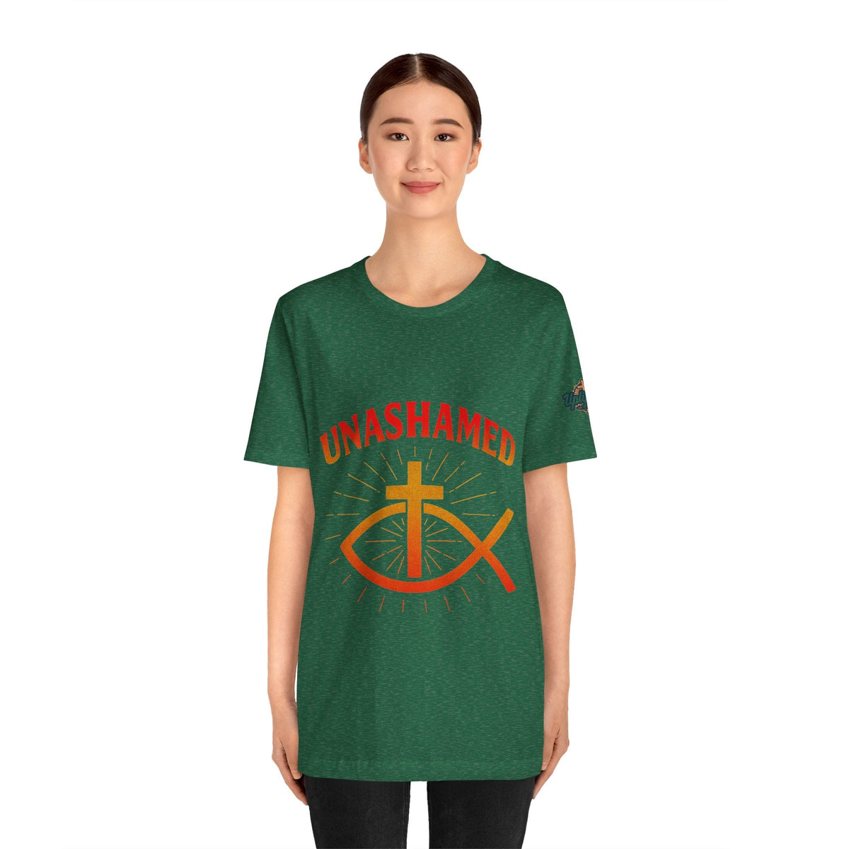 Unashamed T-shirt – Ichthys Jesus Fish & Cross Christian T-shirt for Romans 1:16 Bold Faith Printify