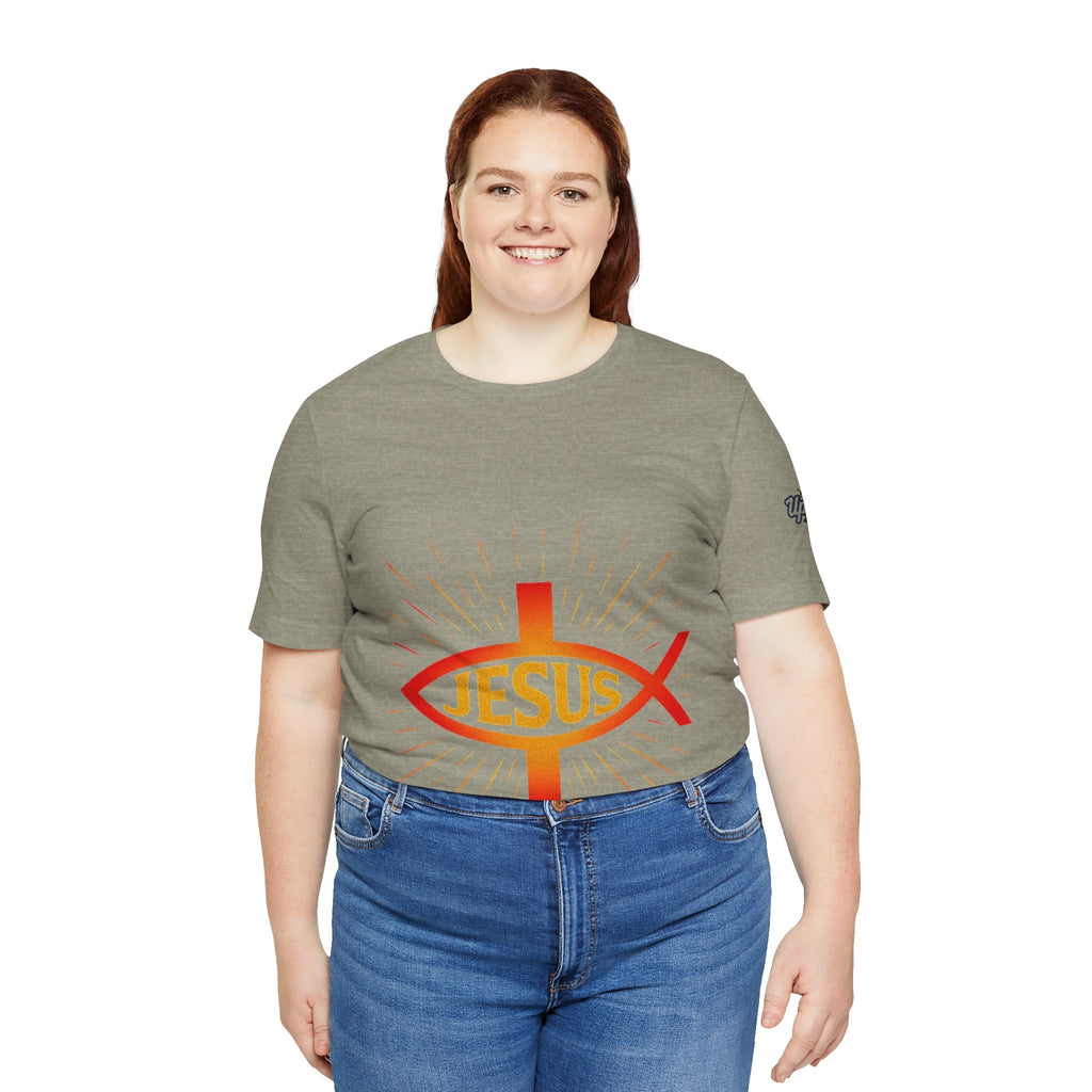 Jesus Ichthys T-shirt – Christian Fish Symbol with Cross & Jesus Inscription T-shirt for Eternal Faith & Streetwear Printify