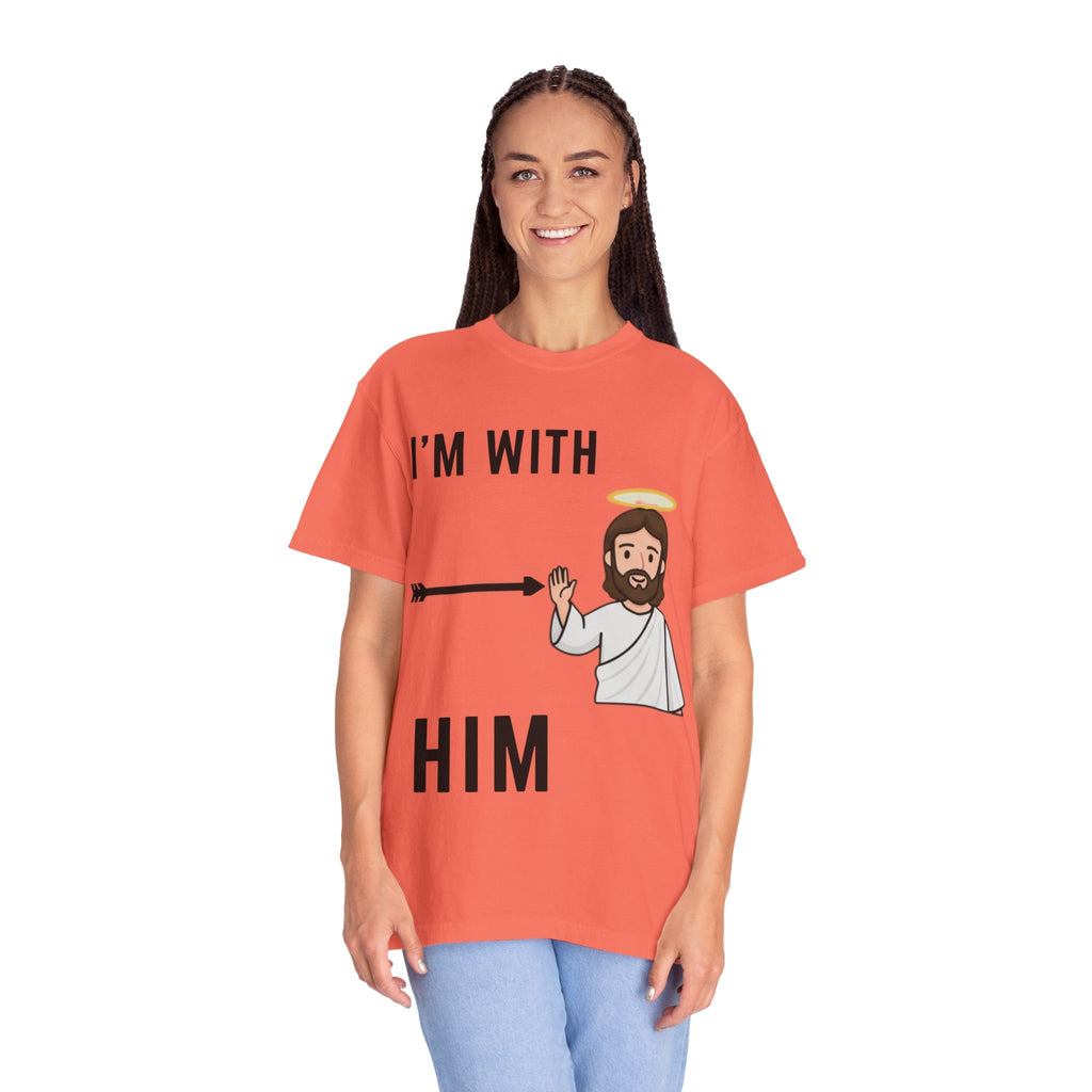 🔥 I’m With Him → Christian T-Shirt | Arrow Pointing to Jesus | Minimalist Faith Tee | Subtle Cross Design | Bible-Inspired Apparel by Uplifted Gear Printify