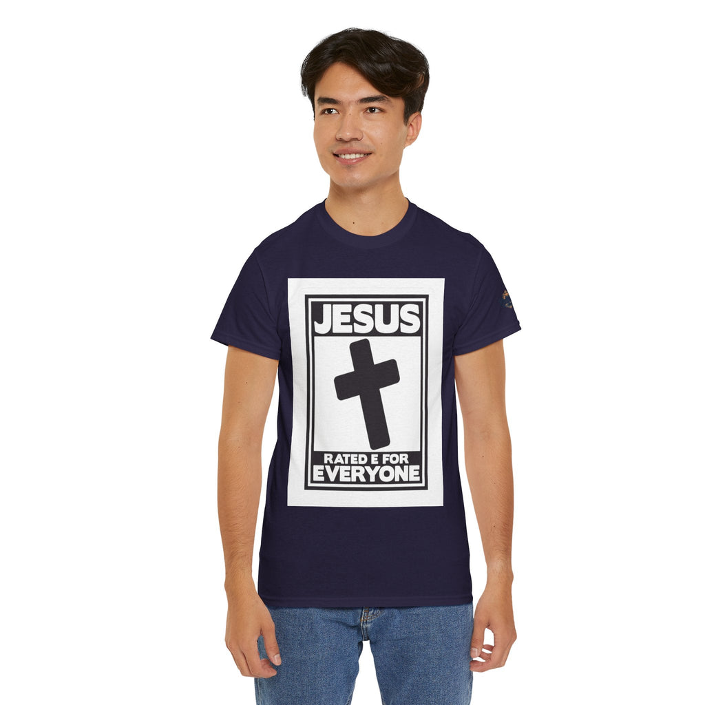 Jesus, Rated E for Everyone T-shirt - Gamer Faith T-shirt - Christian Video Game Parody Printify