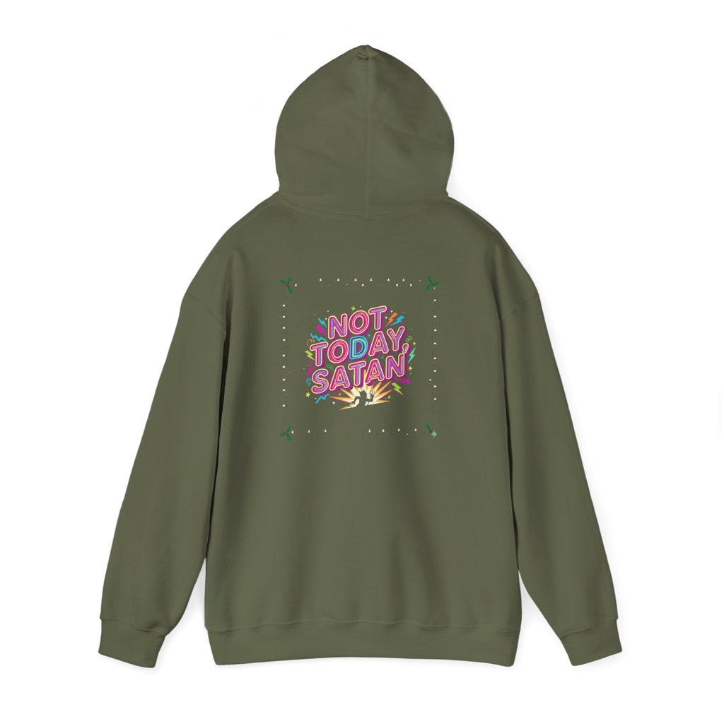 🔥 Not Today, Satan – Retro 90s Christian Hoodie | Neon Faith Tee | Funky Cartoon Devil | Bold Bible Verse Shirt | Uplifted Gear Printify
