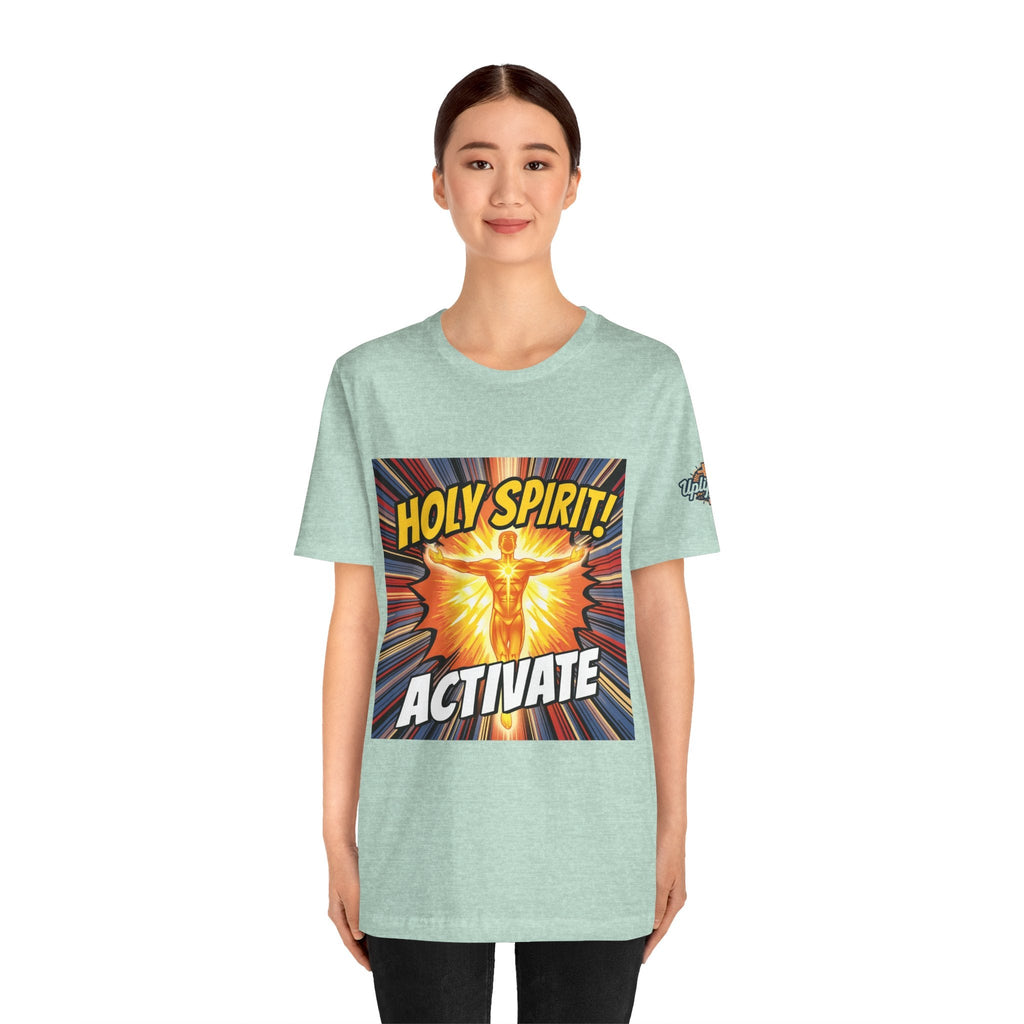 Holy Spirit Activate T-shirt – Superhero Christian T-shirt with Vibrant Power-Up Design for Faith-Fueled Boldness Printify