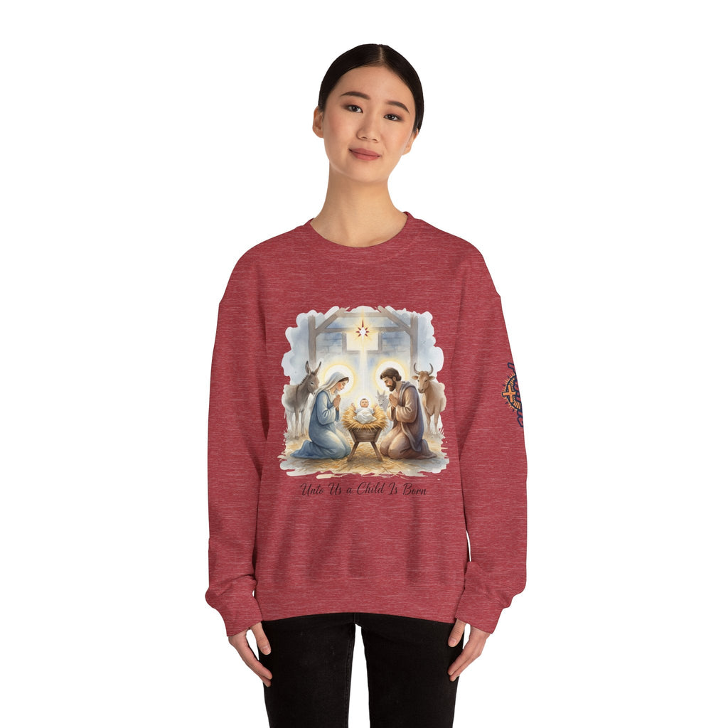 Unto Us a Child is Born Sweatshirt – Isaiah 9:6 Nativity Manger Scene Christian Christmas Sweatshirt for Holy Night Faith Printify
